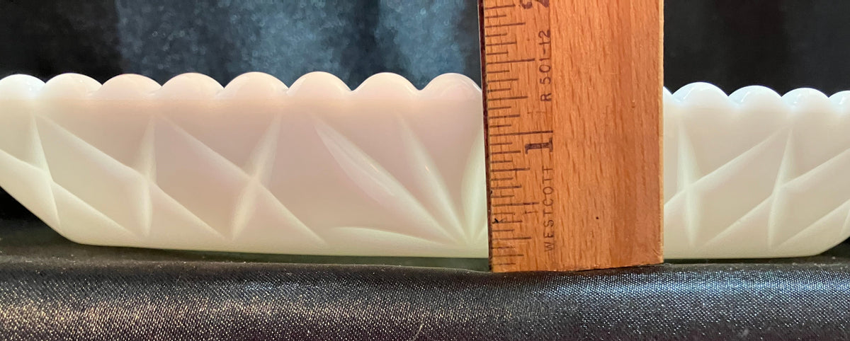Vintage Hazel Atlas Pineapple Cut Milk Glass Celery Dish Platonite White Glass Mid Century Rectangular Serving Dish Trinket Tray 9.5 Inch