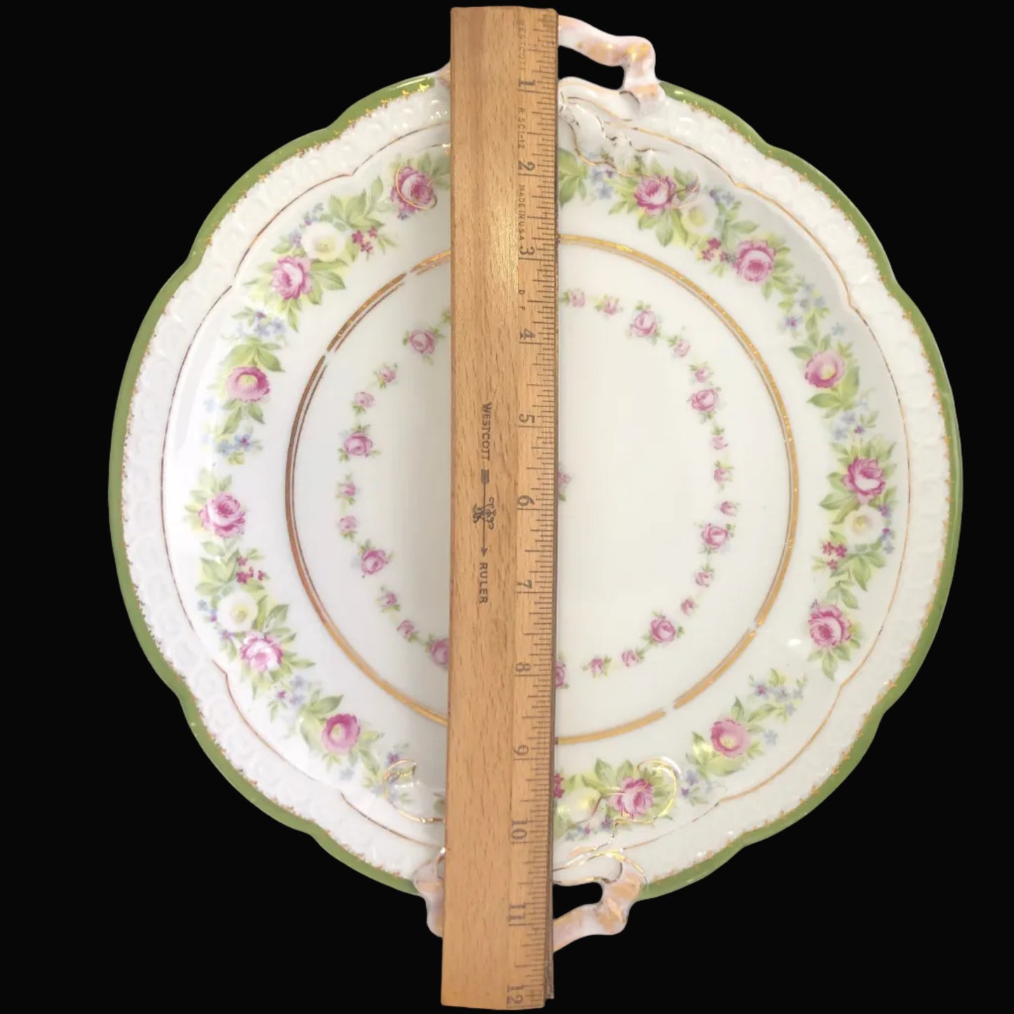 Antique Rosenthal RC Carmen Bavaria Cake Plate, Green & Roses Porcelain Serving Plate