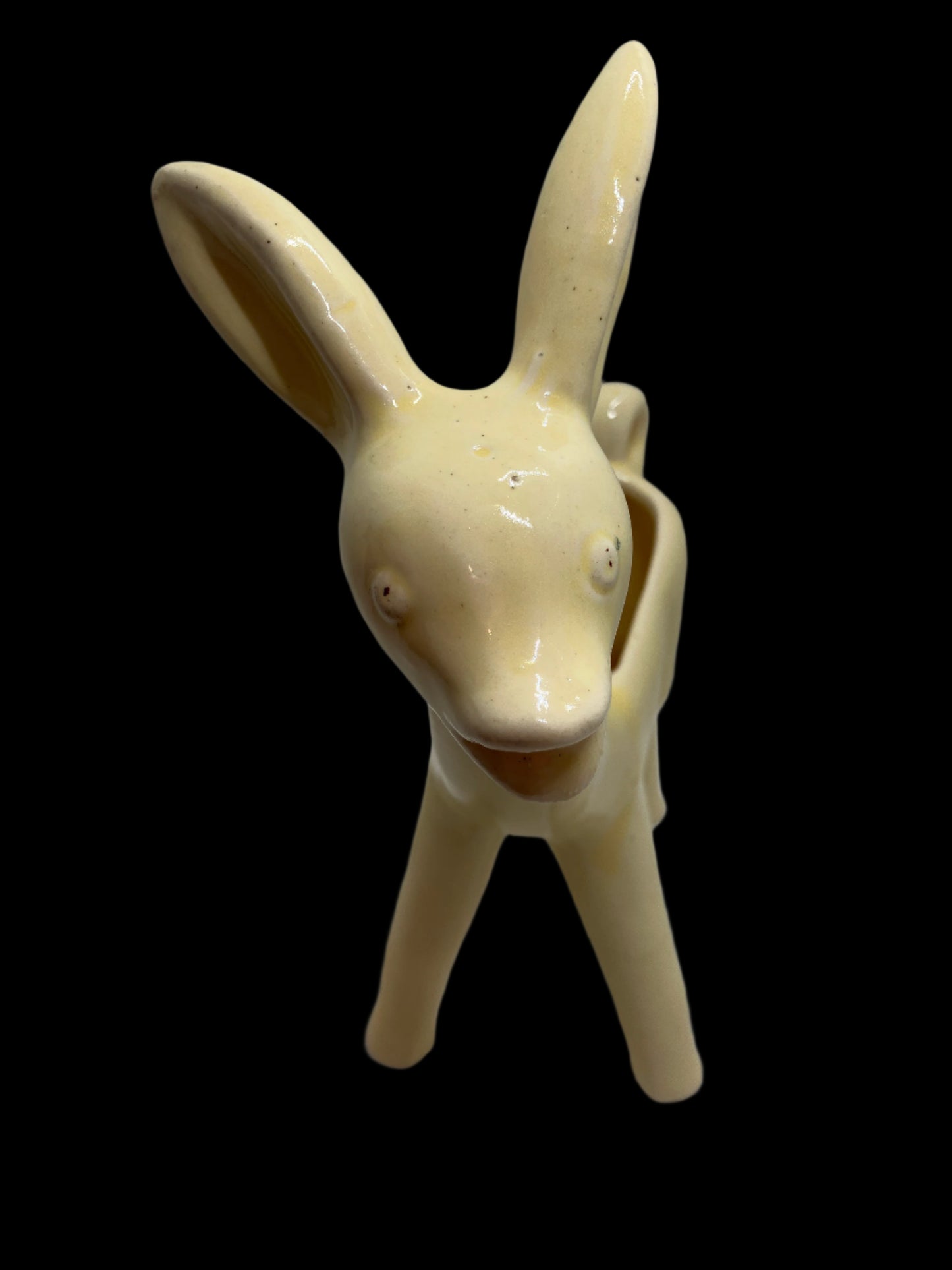 Vintage Mid Century Pottery Deer Planter – Yellow – Retro MCM Style – 9.5"