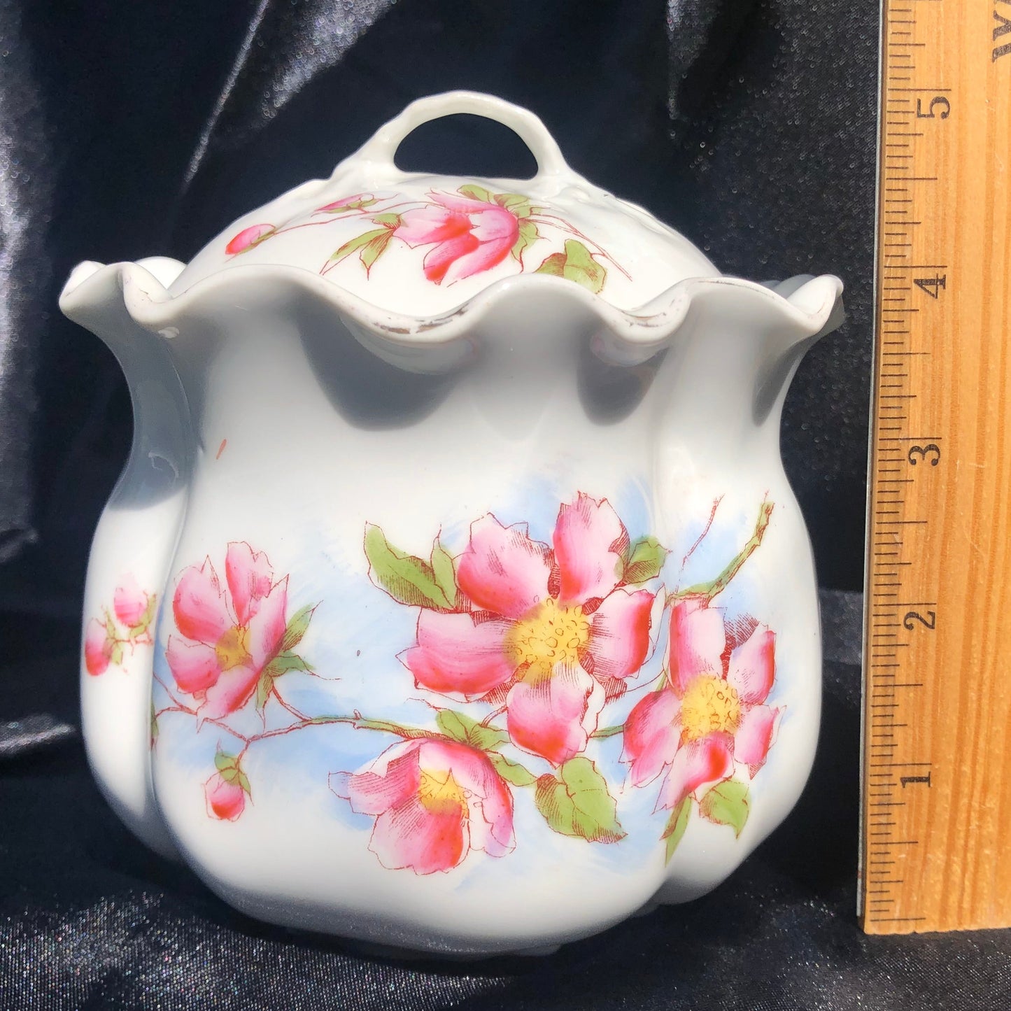 Antique Victoria Carlsbad Austria Sugar Bowl with Lid – Pink Wild Roses
