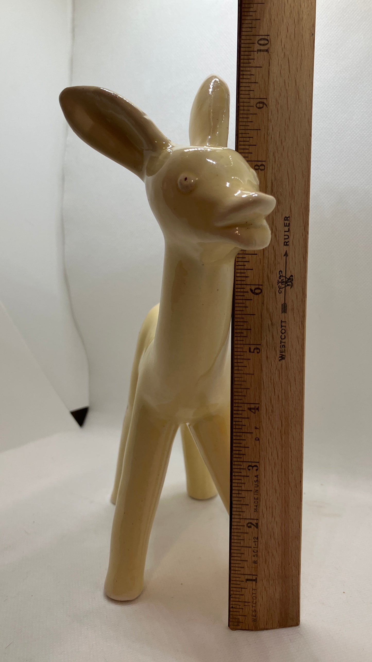 Vintage Mid Century Pottery Deer Planter – Yellow – Retro MCM Style – 9.5"