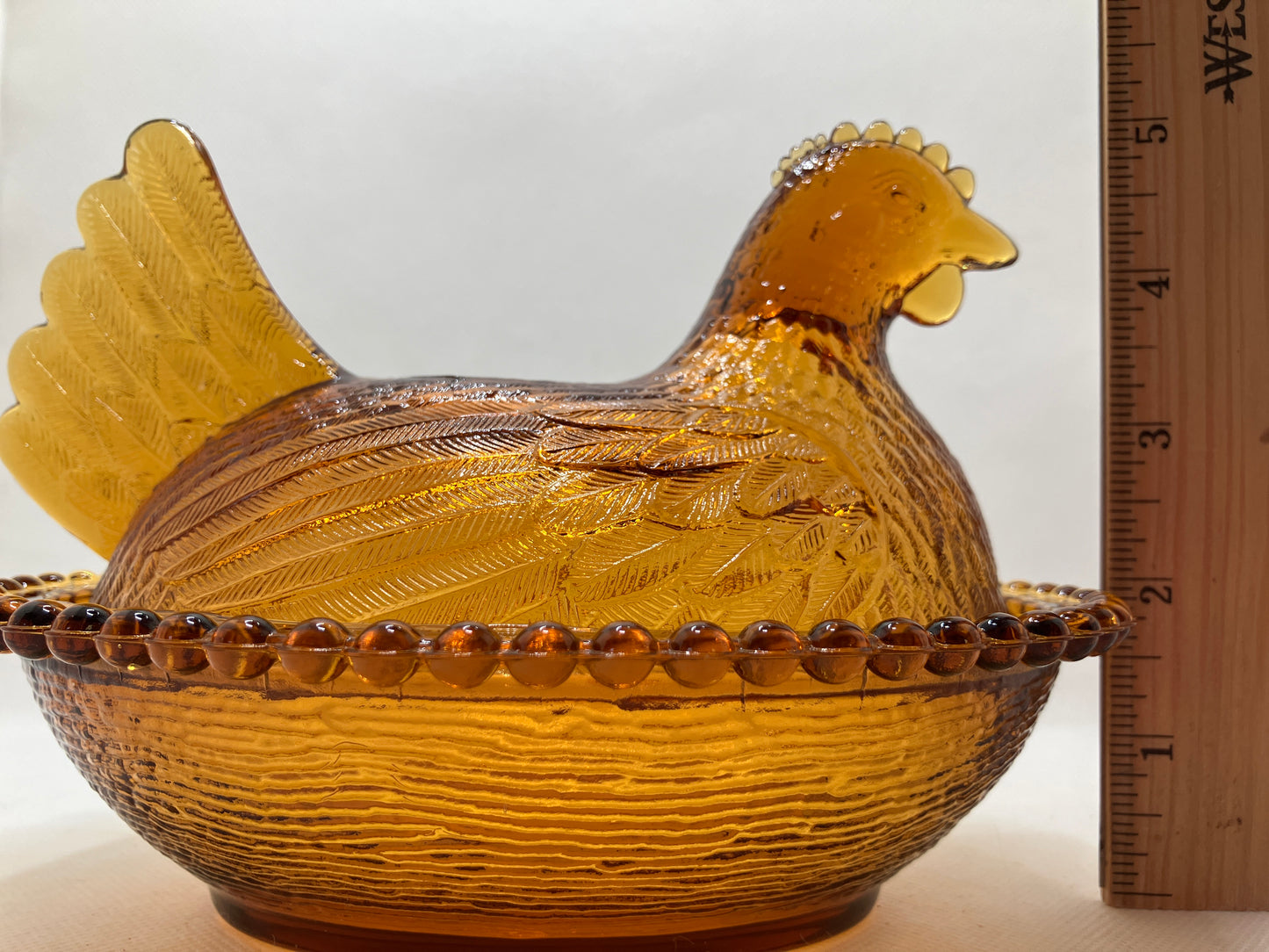 Vintage Amber Glass Dish - Hen on Nest