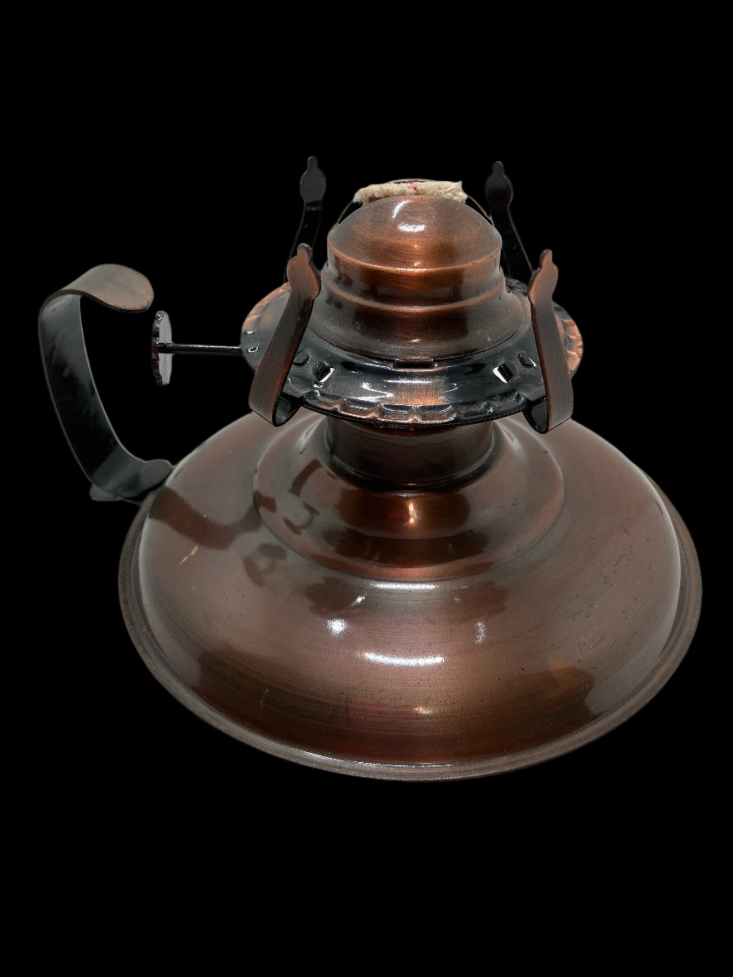 Vintage Mid-Century Metal Oil Lamp – Copper Finish, Clear Glass Chimney