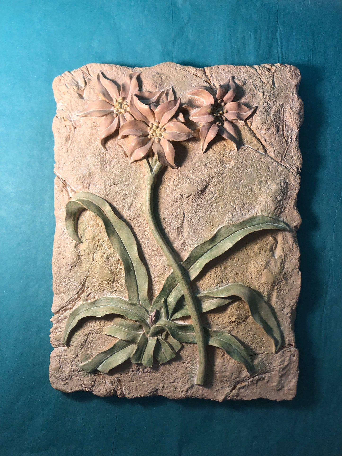Vintage Cast Stone Floral Wall Plaque – Earth Tone Botanical Décor