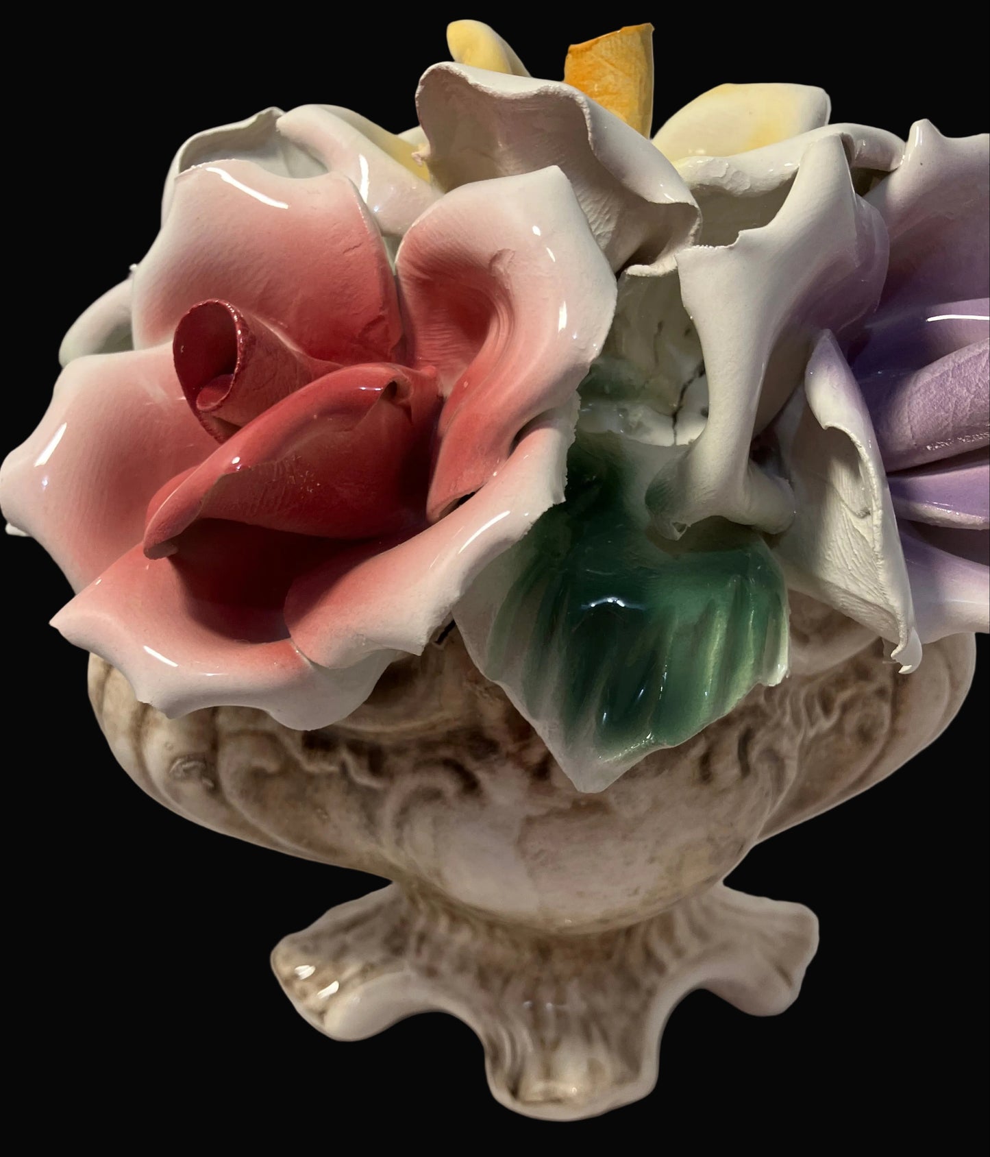 Vintage Capodimonte Porcelain Roses in Vase Base