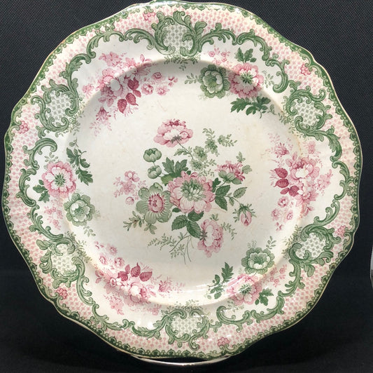 Antique Pink and Green Transfer ware Plate