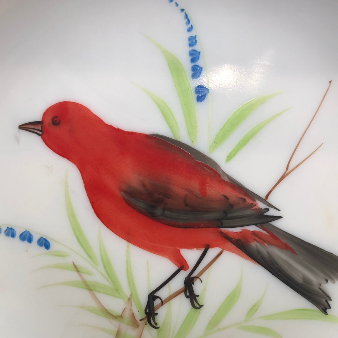 Westmoreland Milk Glass Red Bird Plate