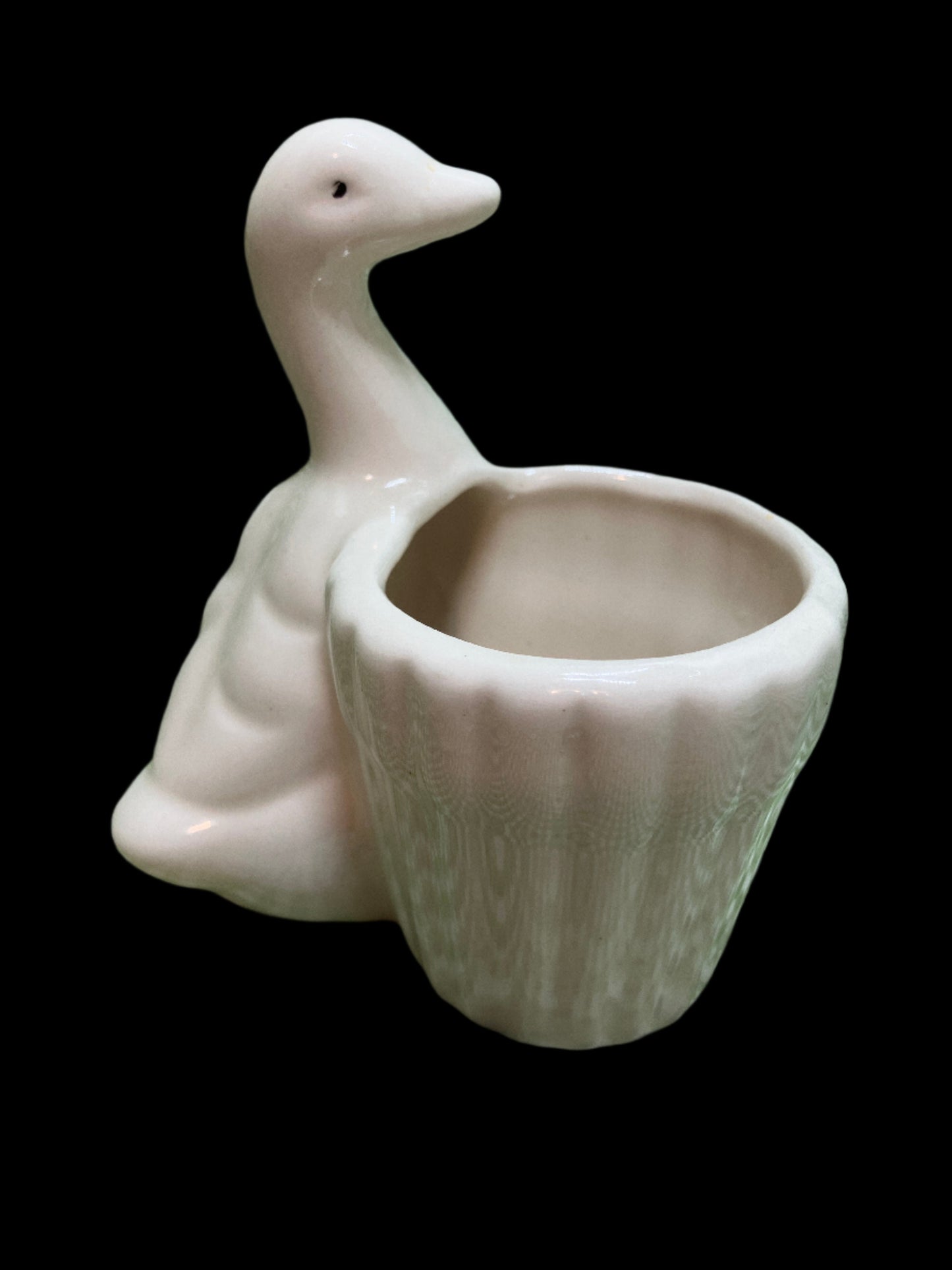 Vintage Ceramic Duck Planter – Small Creamy White – 4"
