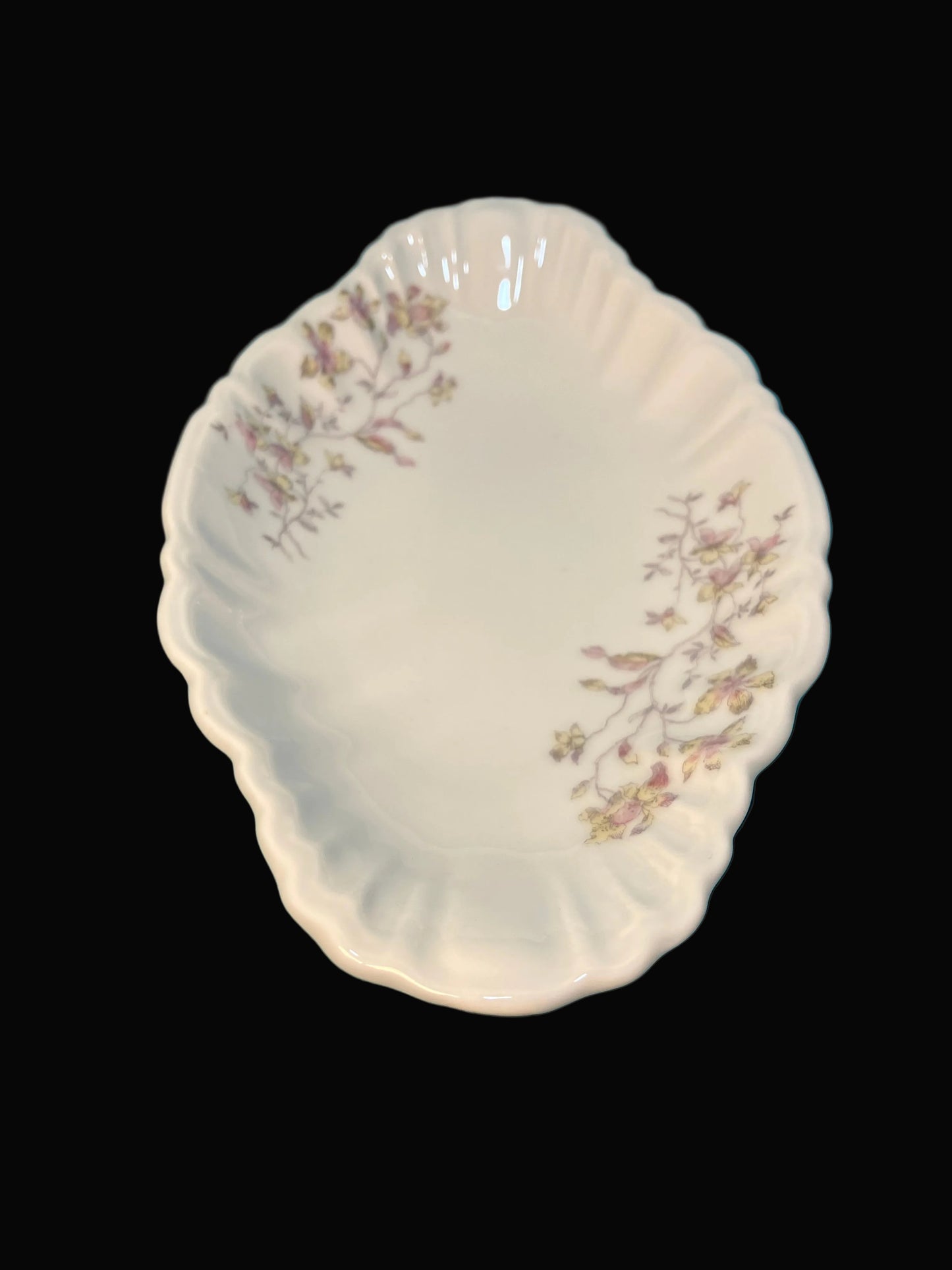 Antique LS&S Carlsbad Austria Porcelain Dish, L. Straus & Sons Importer, Scalloped Floral Serving Dish, Cottage Style China, 9 Inch Dish