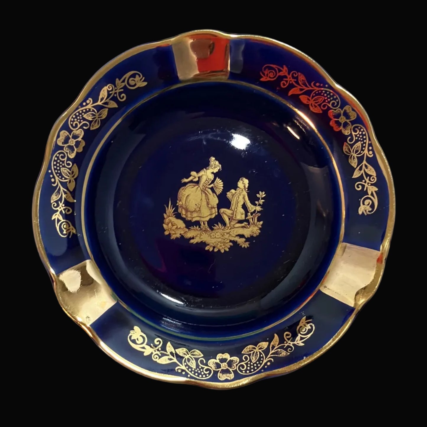 Vintage Limoges Ashtray – Cobalt Blue & Gold