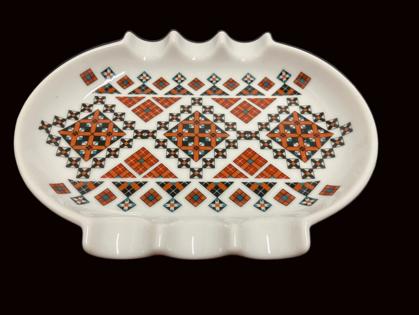 Vintage Ukrainian Porcelain Trinket Dish or Ashtray Marked Art by Marusia, Cross Stitch Pattern
