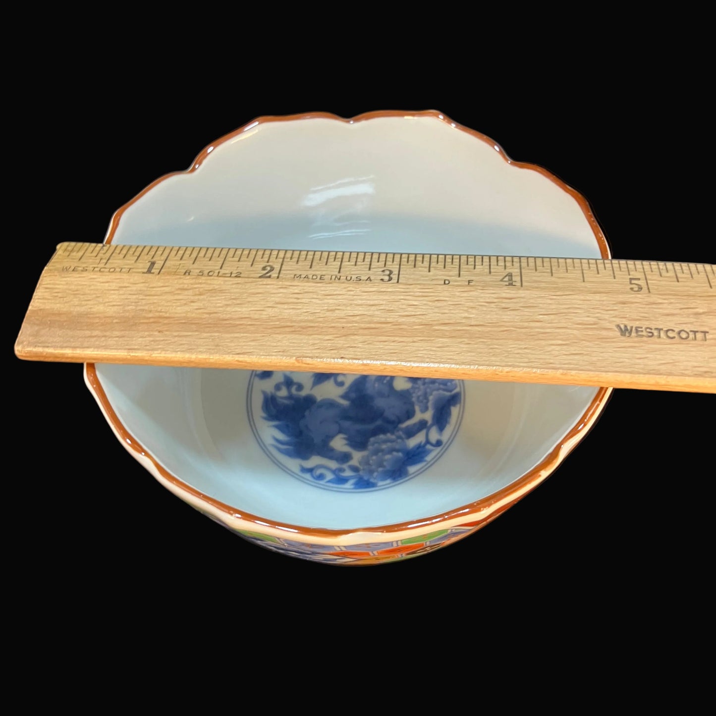 Vintage Imari Style Bowl, Japanese Porcelain Rice Bowl, Shishi Lion Dog Floral Design, Mid Century Japan, Kozan Gama Scalloped Bowl