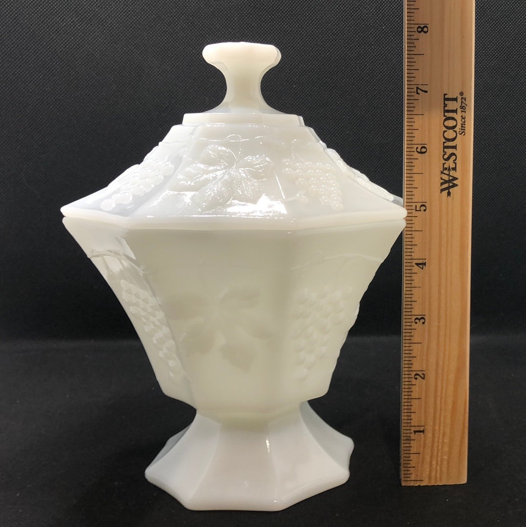 Milk Glass Candy Dish w/ Grapes by Anchor Hocking