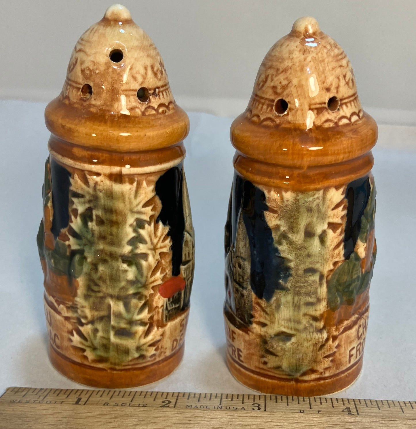 Vintage Sanyo Japan Chateau Frontenac Salt and Pepper Shakers, German Beer Stein Shape, Ceramic Souvenir Set, Mid Century Kitchen Decor