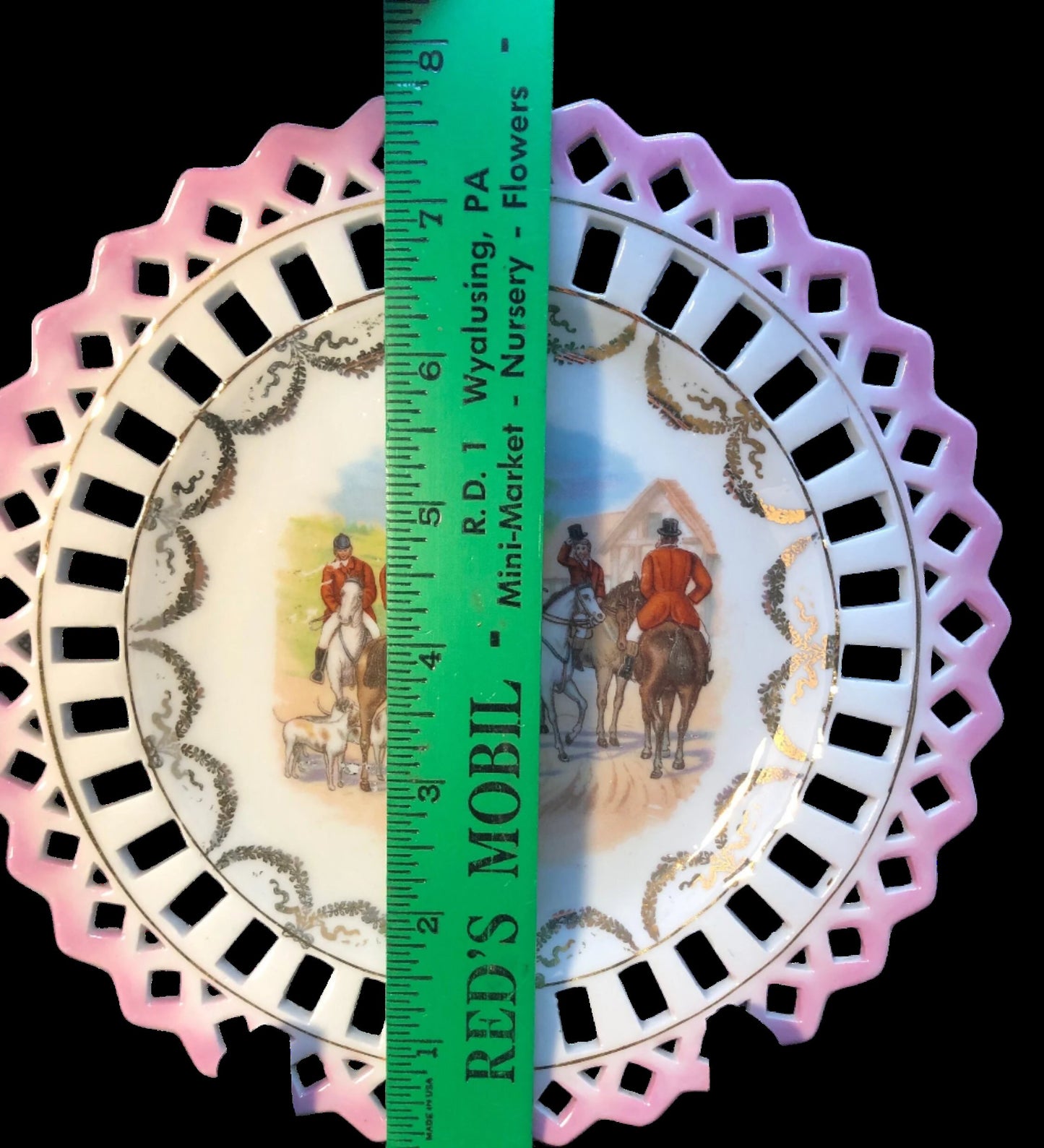 Antique Reticulated Fox Hunt Scene Cabinet Plate