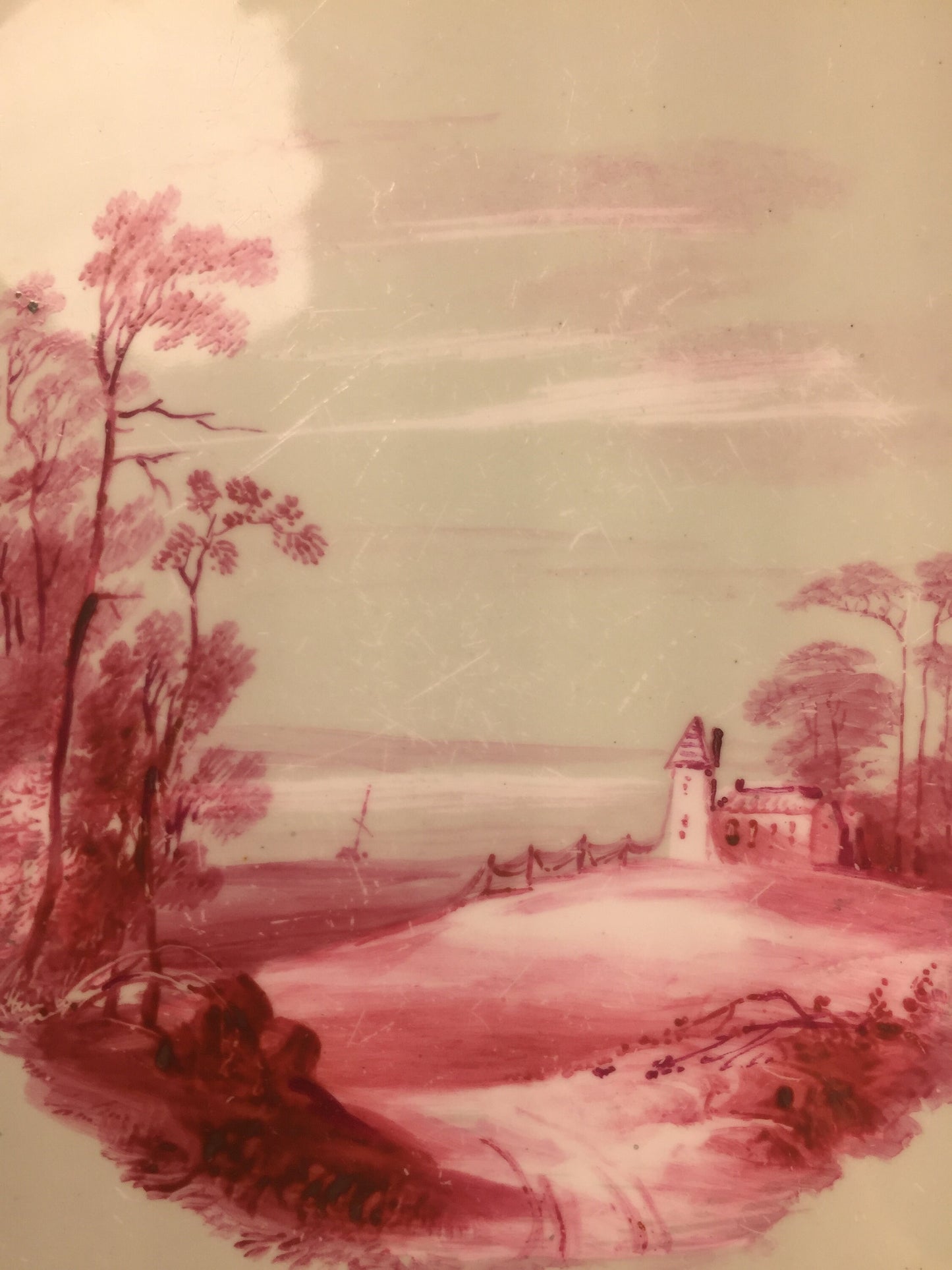 Antique hand painted landscape on plate