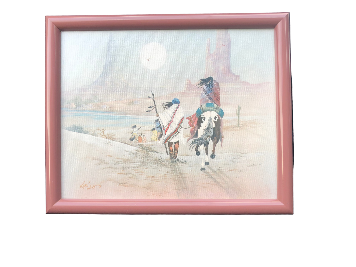 Artwork for wall decor of Native American couple traveling—one on horseback and the other on foot