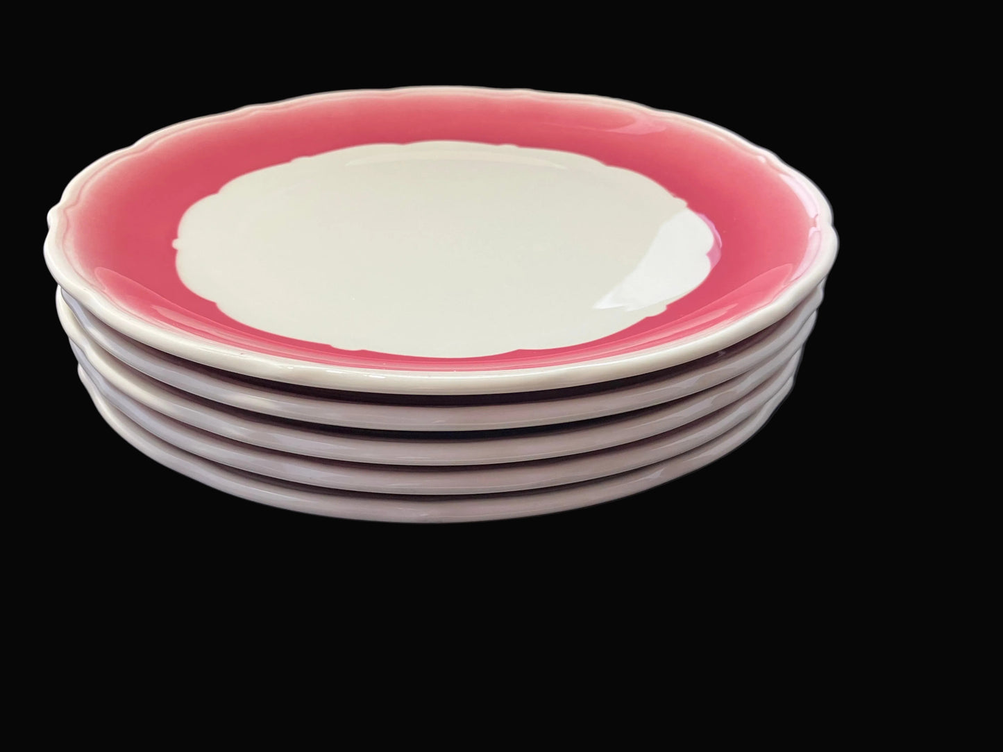 Vintage Syracuse China Restaurant Ware Dinner Plate, Pink Airbrushed Rim, Scalloped Edge