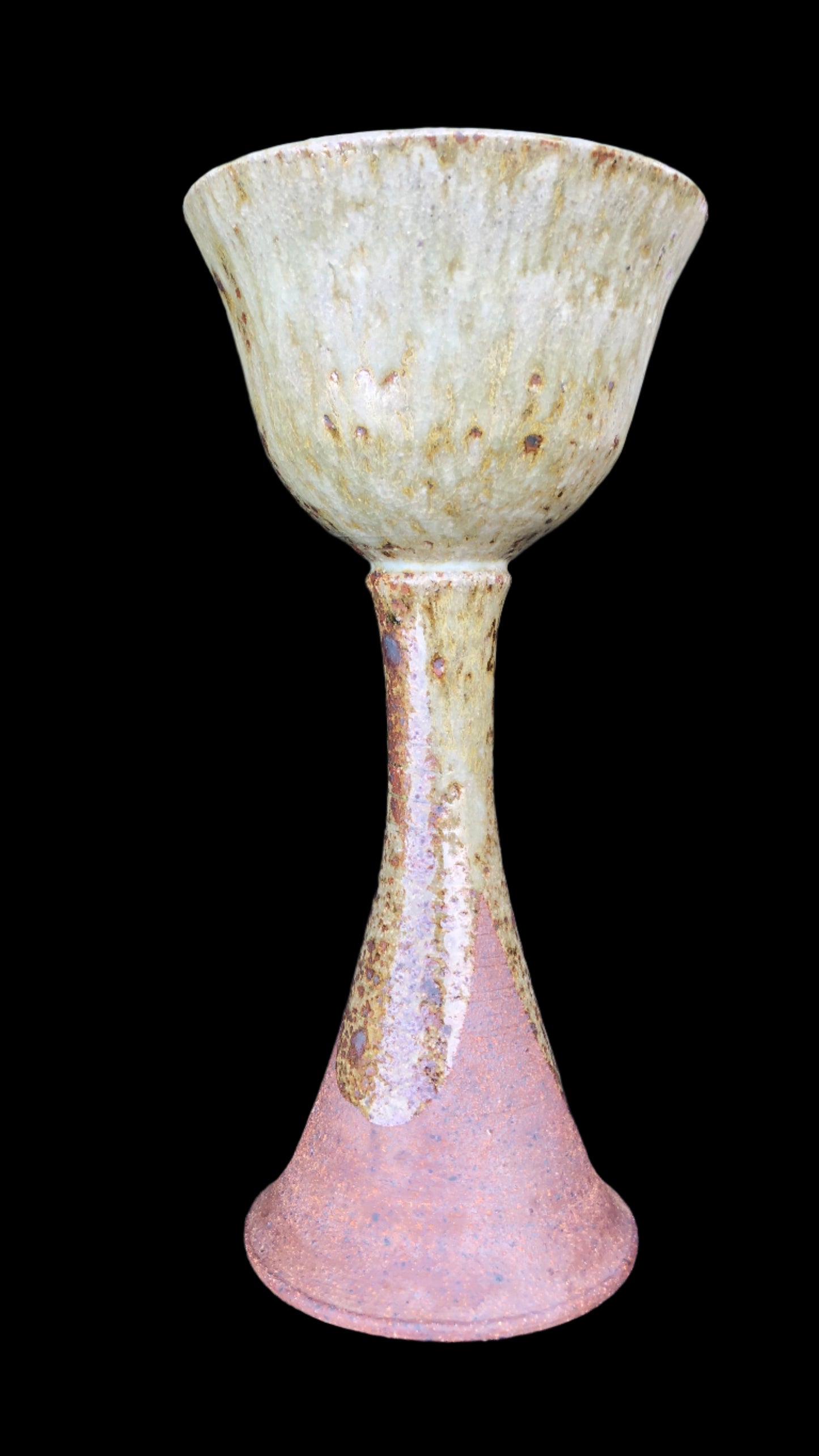 Vintage Pottery Goblet – 10” Tall – Handcrafted Wine Cup / Stemware – Signed Kate 74