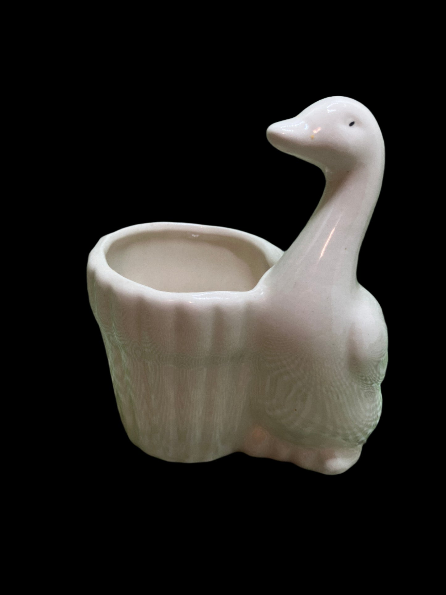 Vintage Ceramic Duck Planter – Small Creamy White – 4"