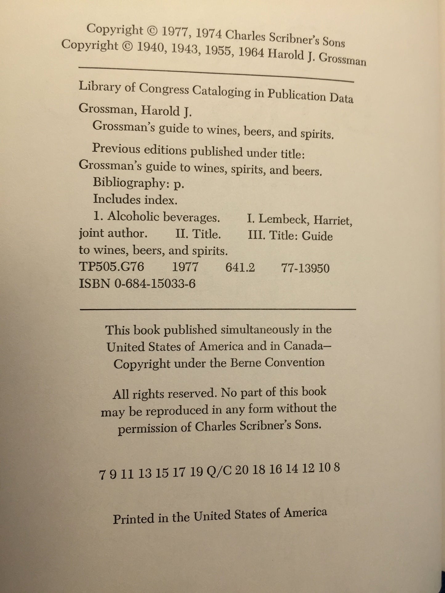 Book Grossman's Guide to Wines, Beers, and Spirits Copyright