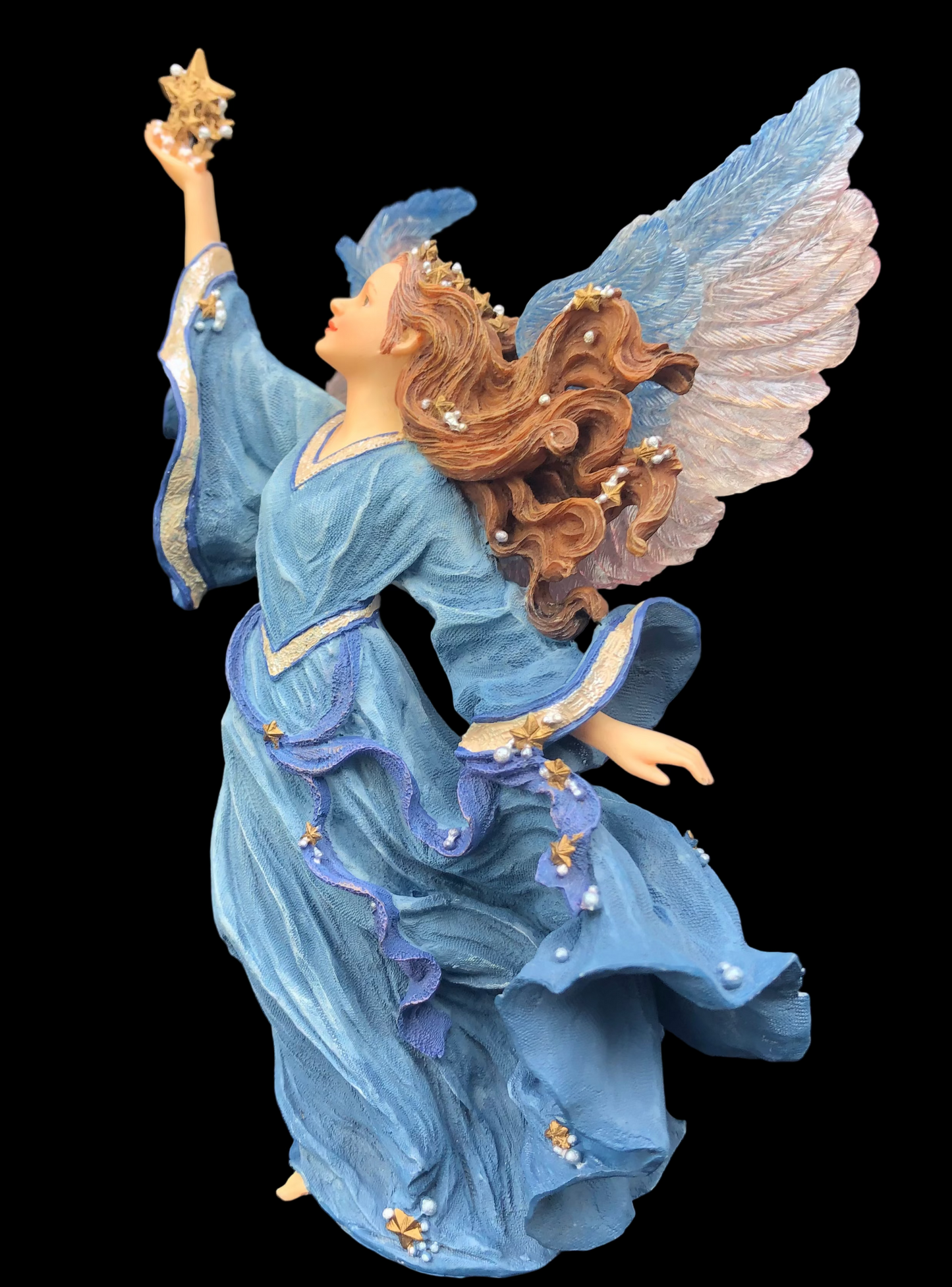 Boyds angel figurine in a blue dress holding a star
