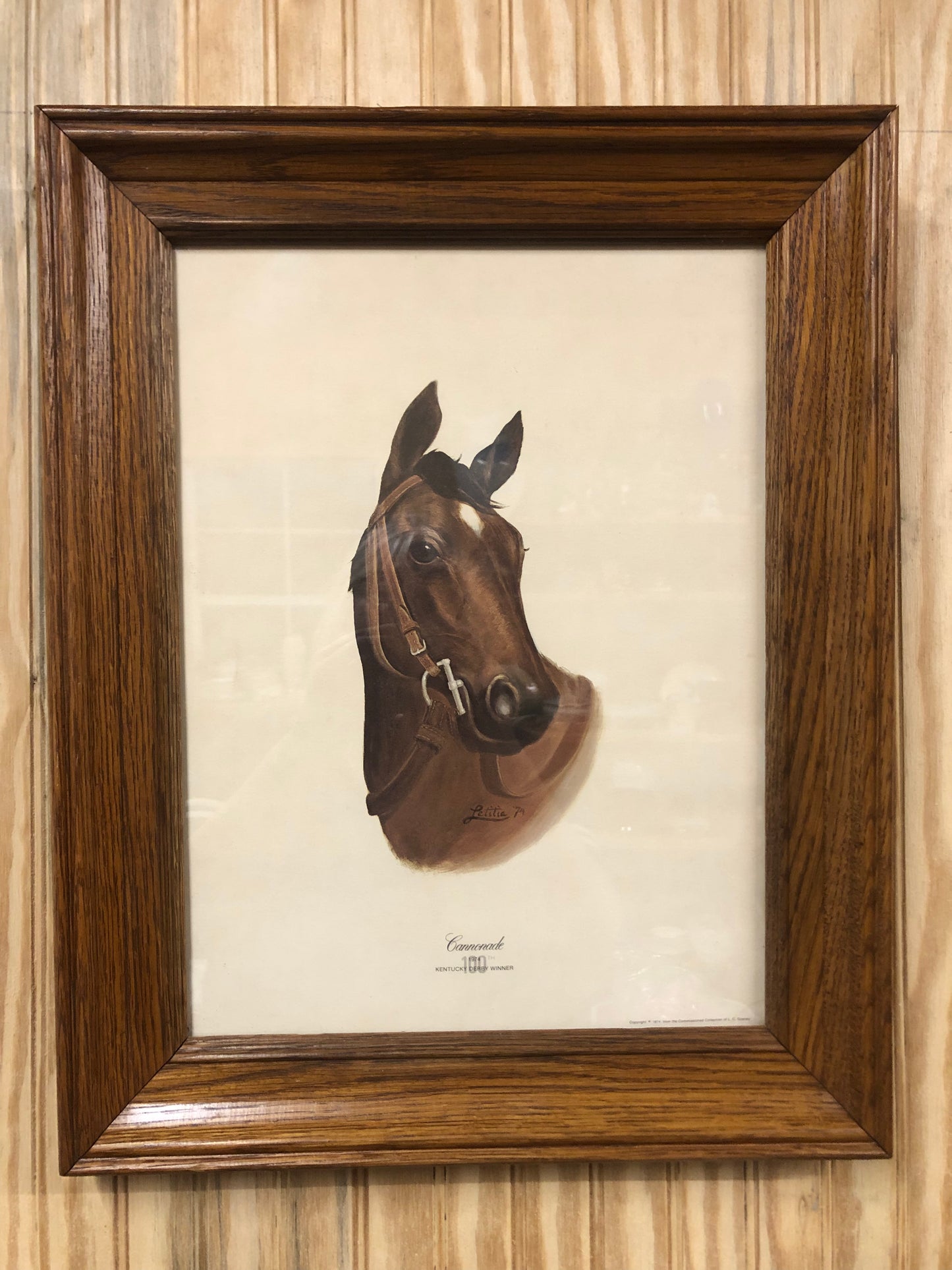 Cannonade racehorse print with oak frame