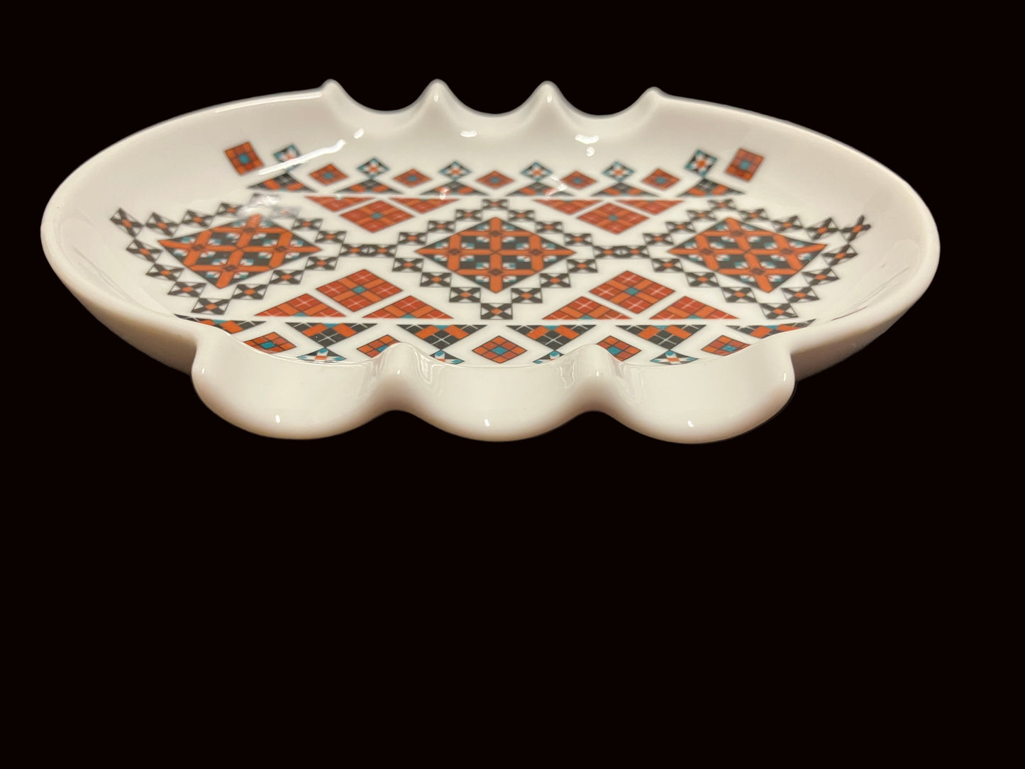 Vintage Ukrainian Porcelain Trinket Dish or Ashtray Marked Art by Marusia, Cross Stitch Pattern