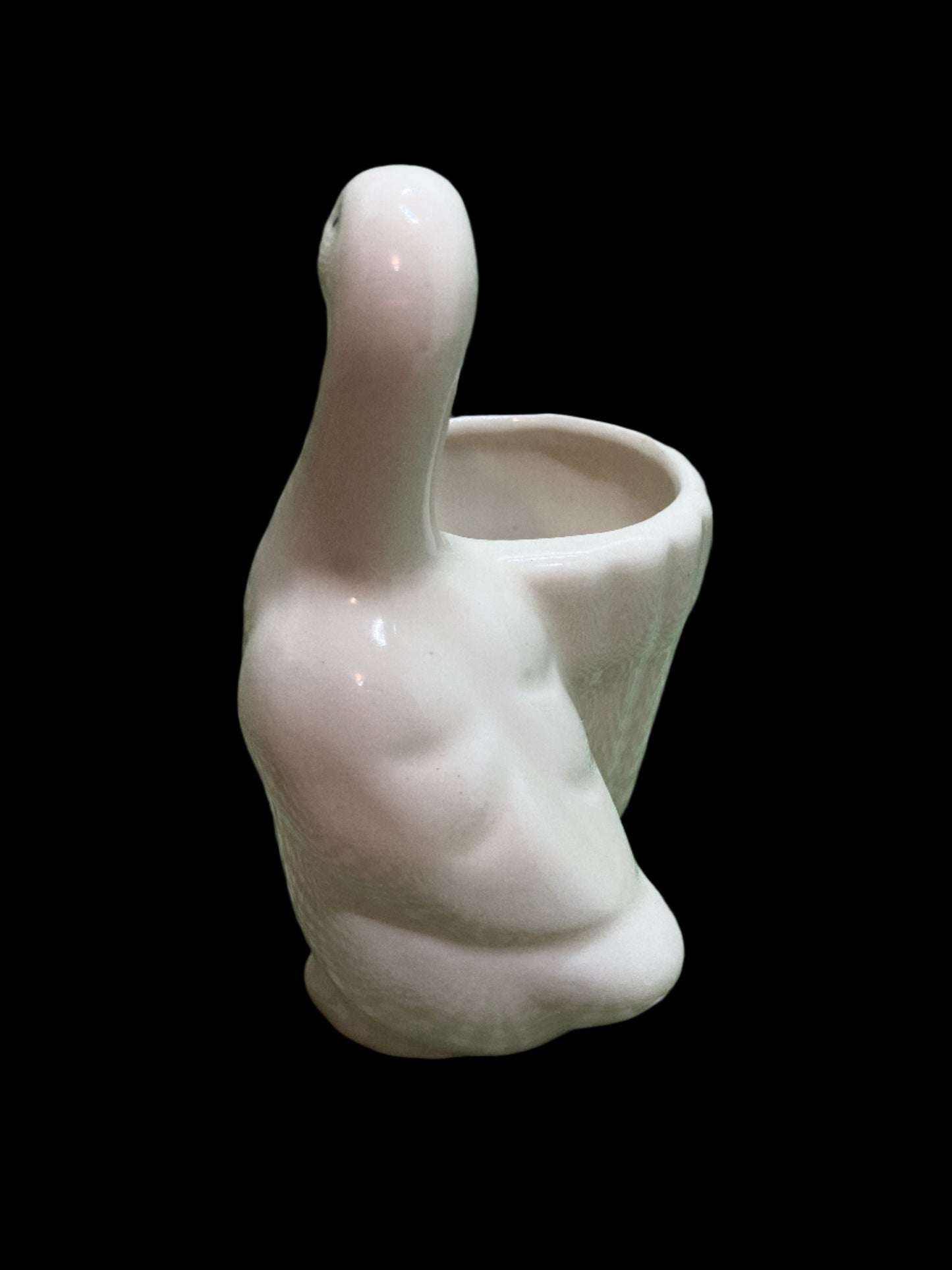 Vintage Ceramic Duck Planter – Small Creamy White – 4"