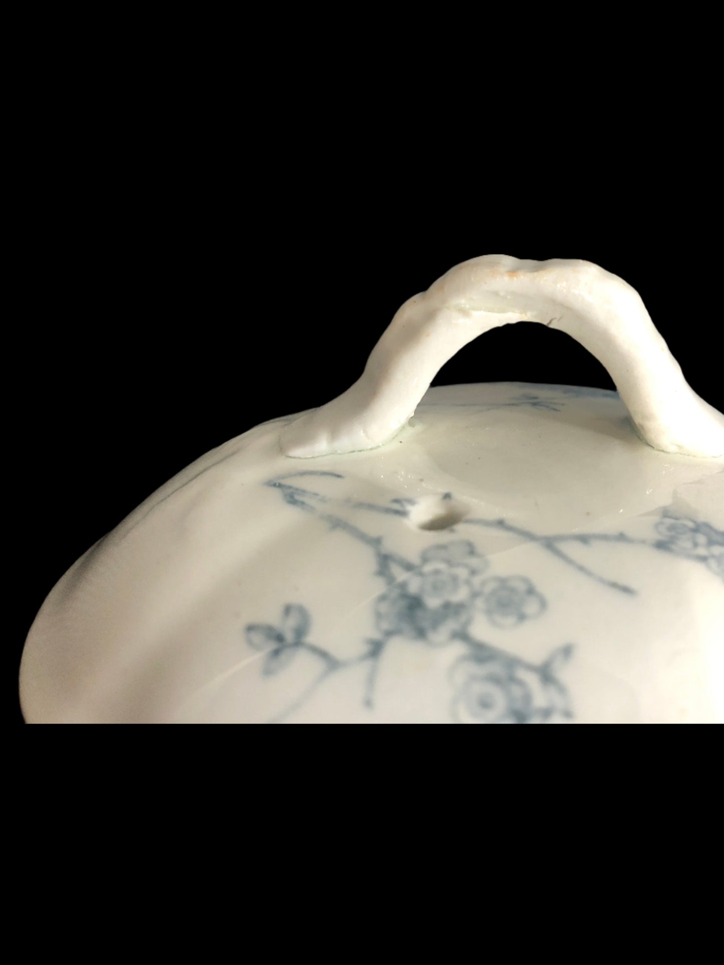 Farmhouse and Cottage Core Antique Teapot Ironstone English Lid Handle Close Up