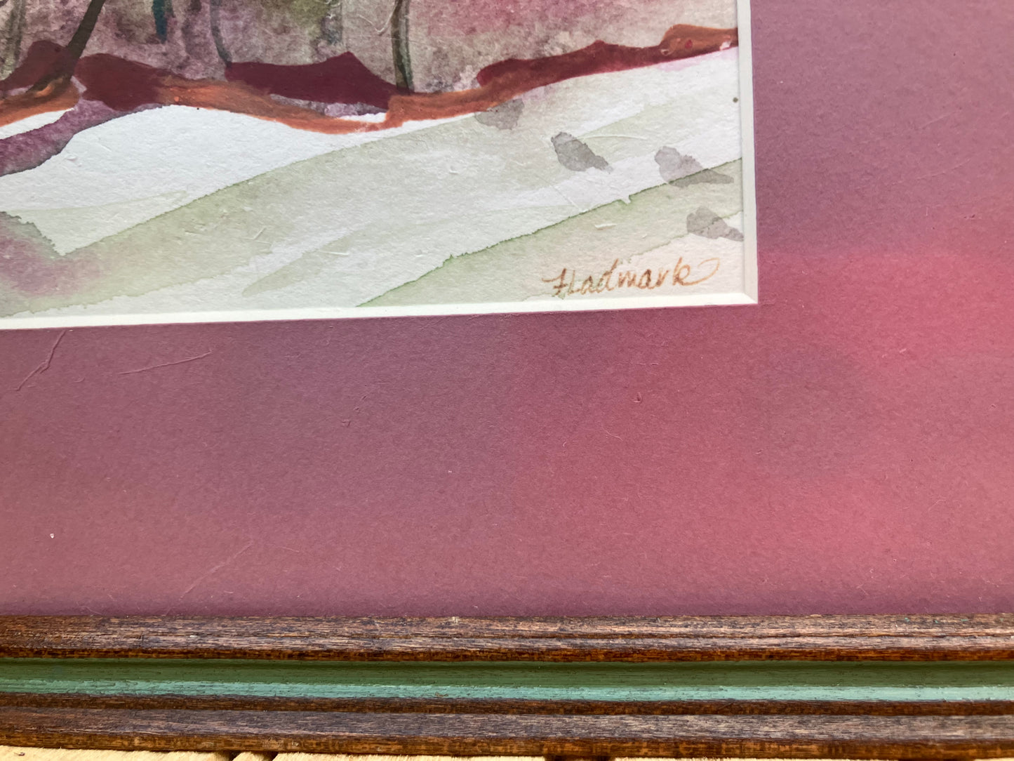 Framed landscape watercolor signed Fladmark