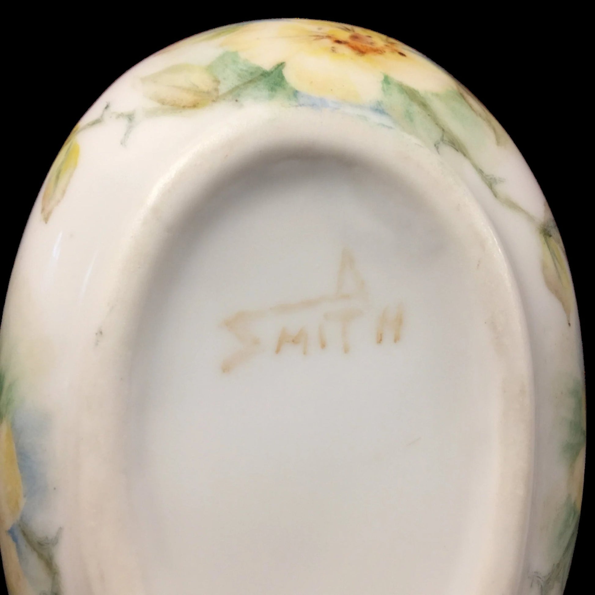 Hand painted porcelain egg trinket box signed A Smith