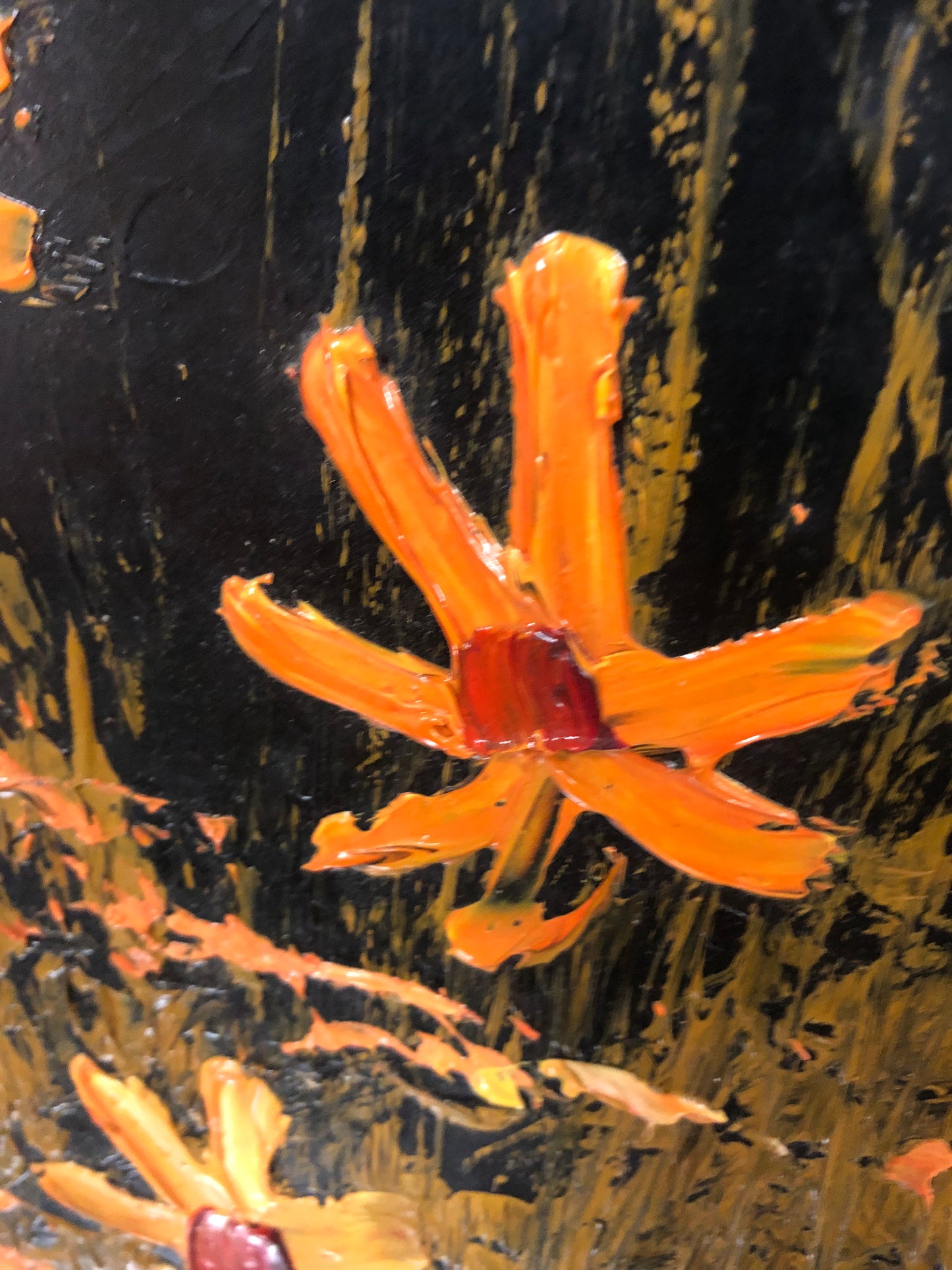 Vintage 1979 Morris Katz Signed Painting – Mid Century Pop Art – Heavily Textured Floral on Masonite