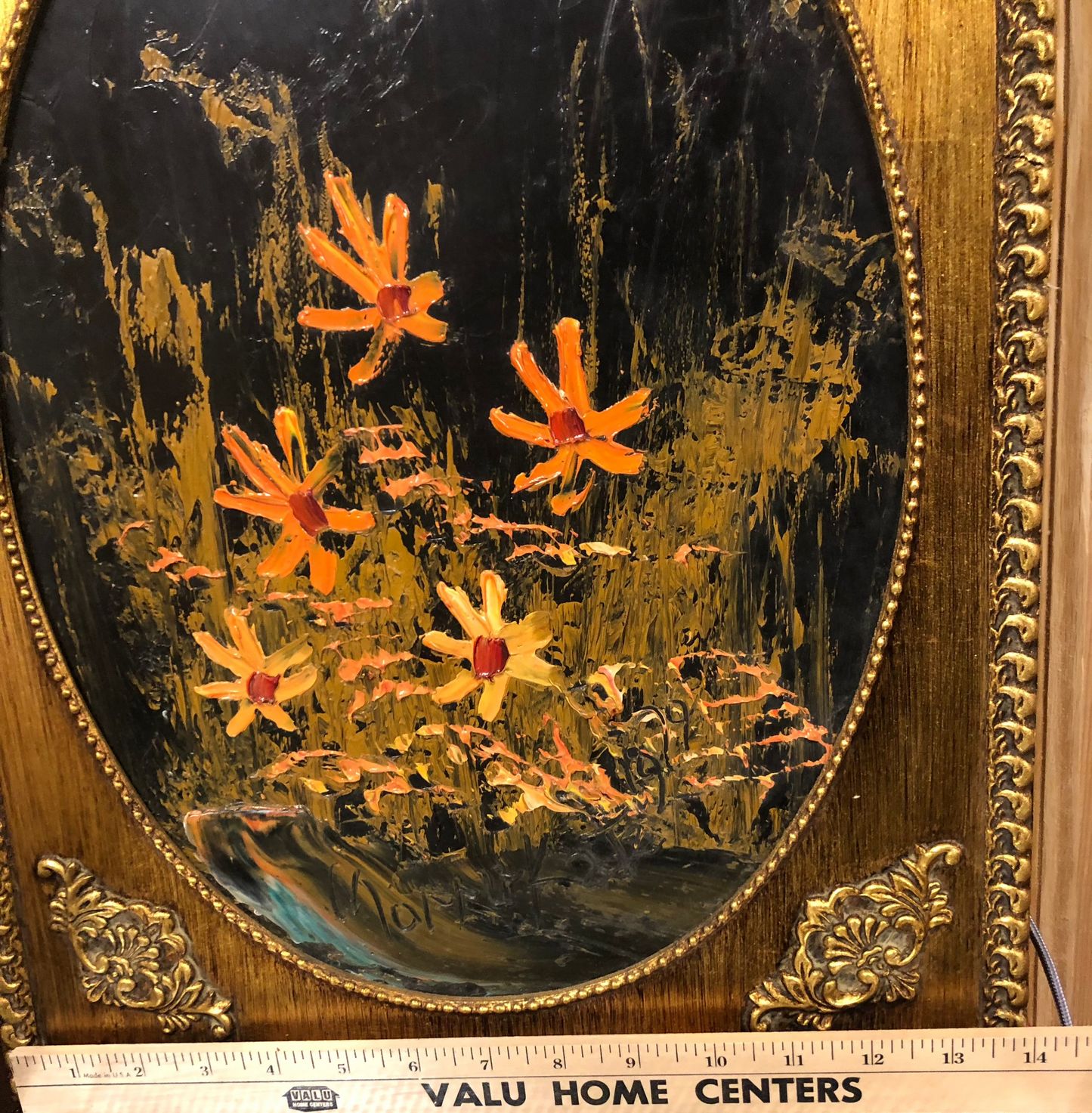 Vintage 1979 Morris Katz Signed Painting – Mid Century Pop Art – Heavily Textured Floral on Masonite