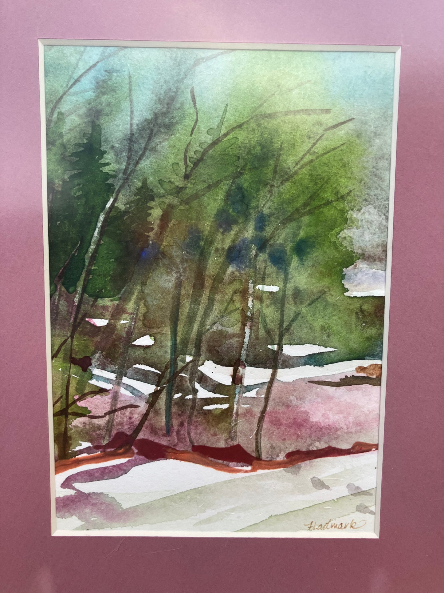 Vintage Watercolor Landscape – Framed & Matted, Signed Fladmark