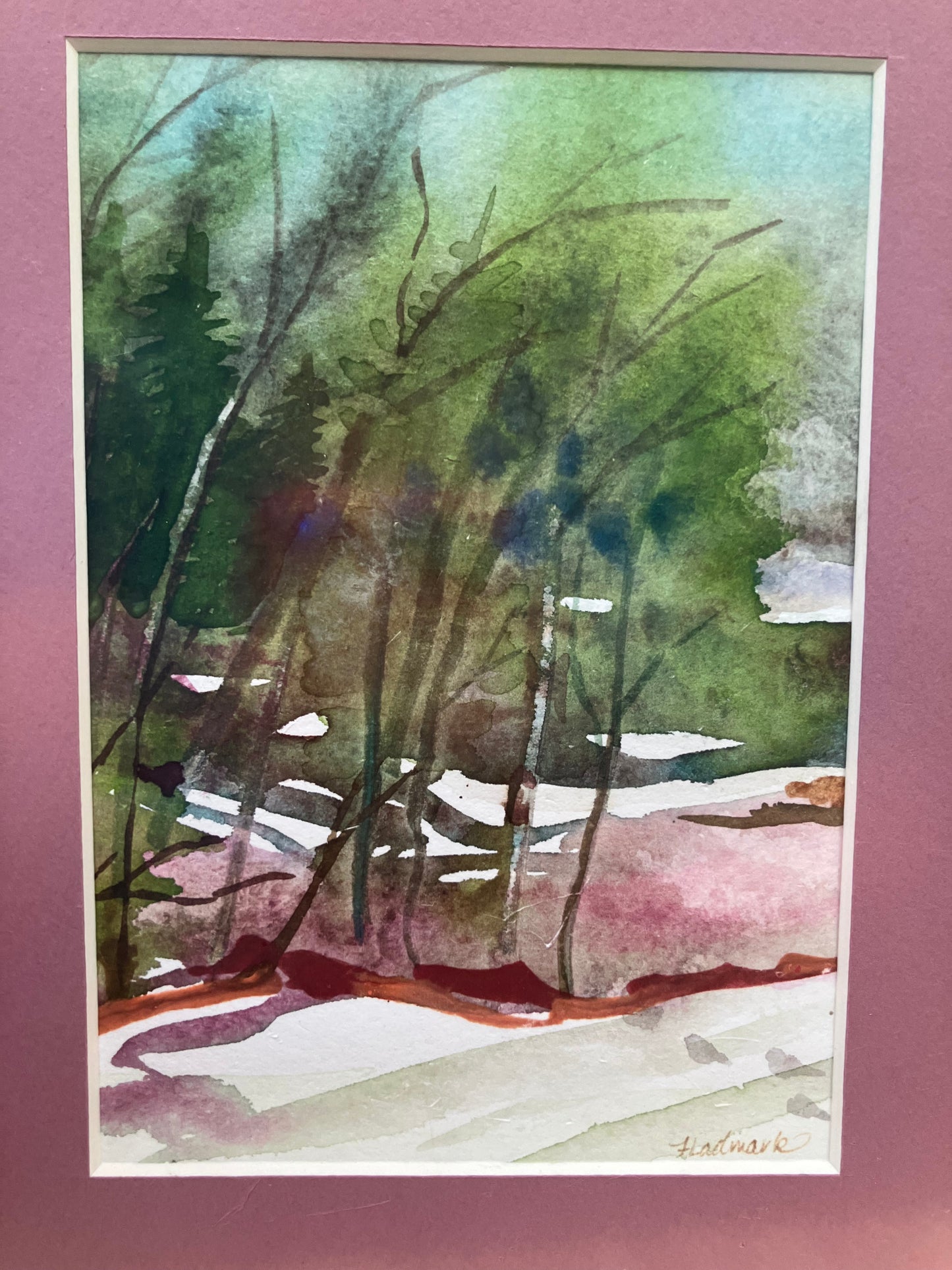 Vintage Watercolor Landscape – Framed & Matted, Signed Fladmark