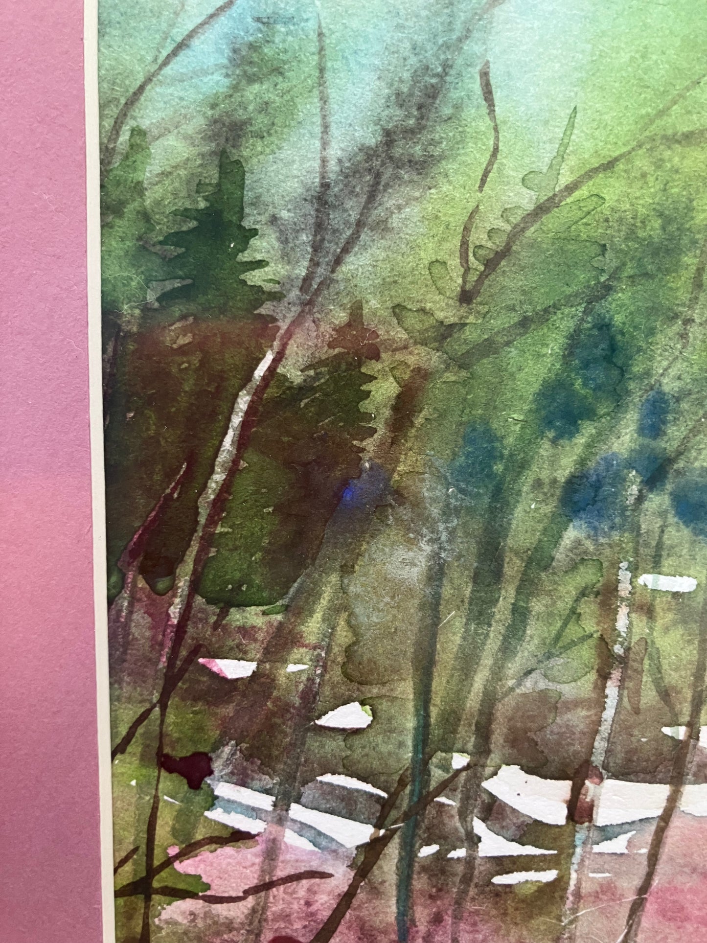 Vintage Watercolor Landscape – Framed & Matted, Signed Fladmark