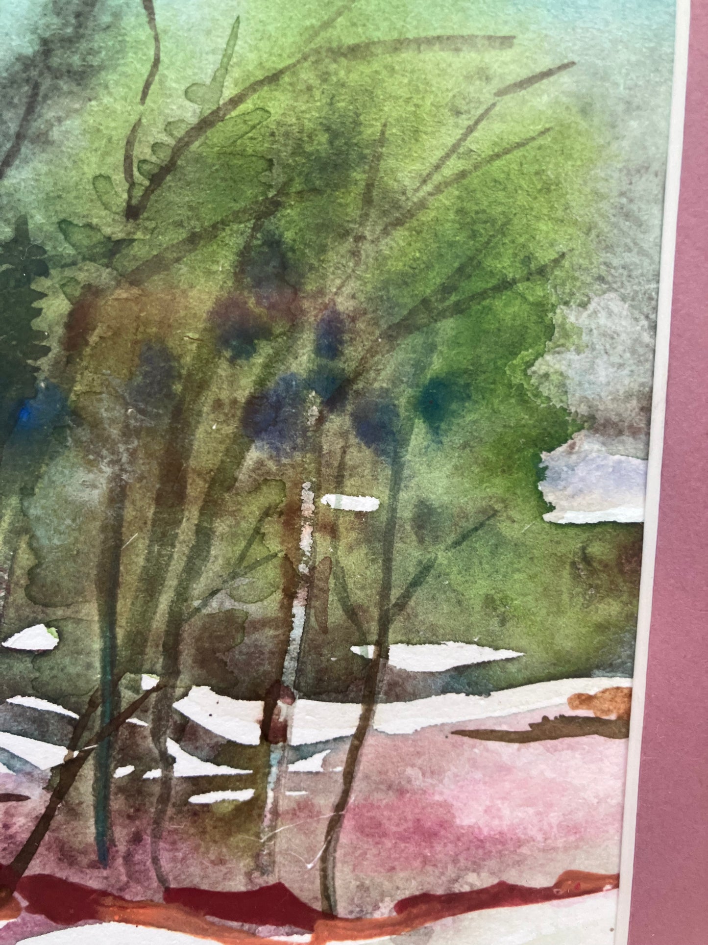 Vintage Watercolor Landscape – Framed & Matted, Signed Fladmark