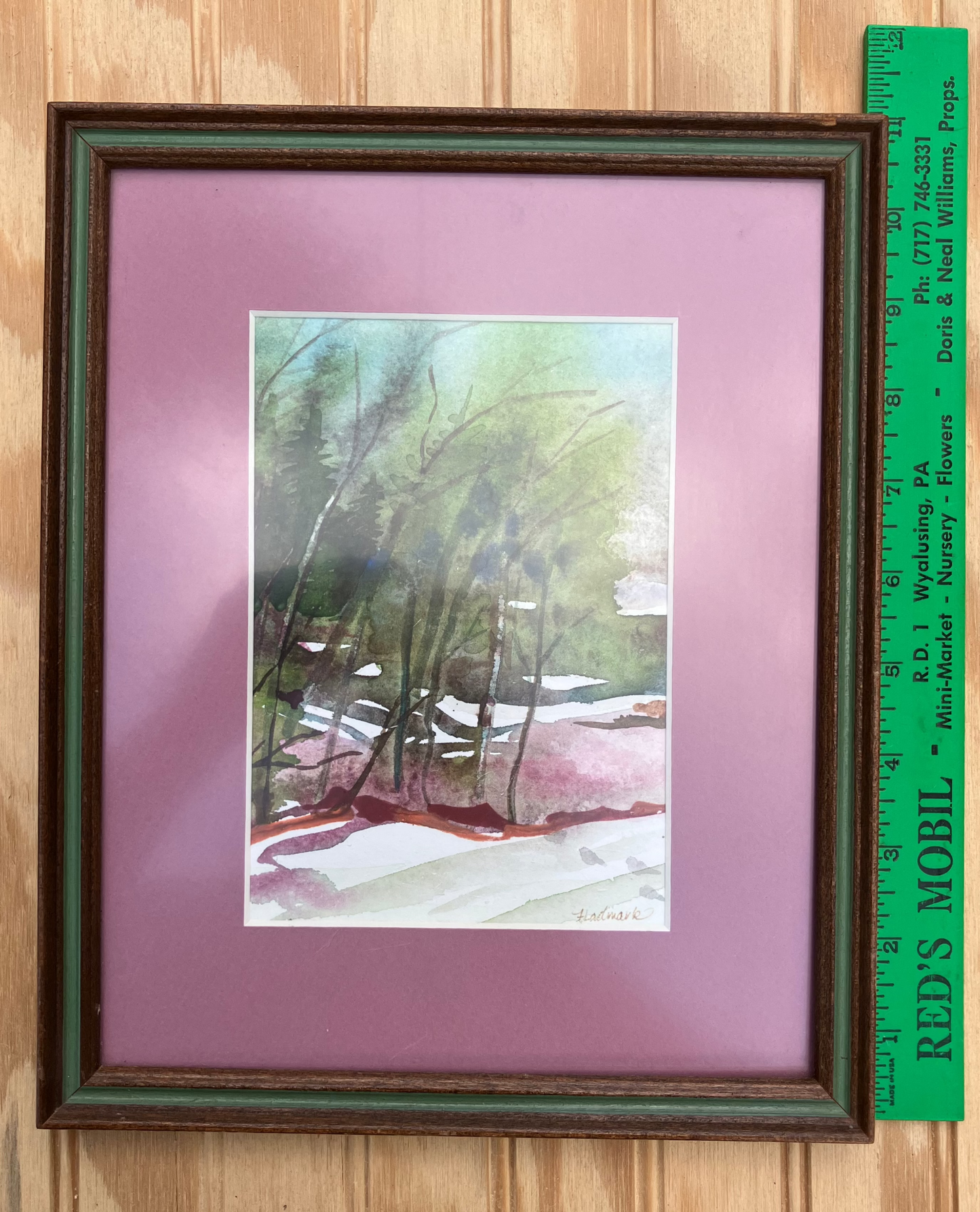 Vintage Watercolor Landscape – Framed & Matted, Signed Fladmark