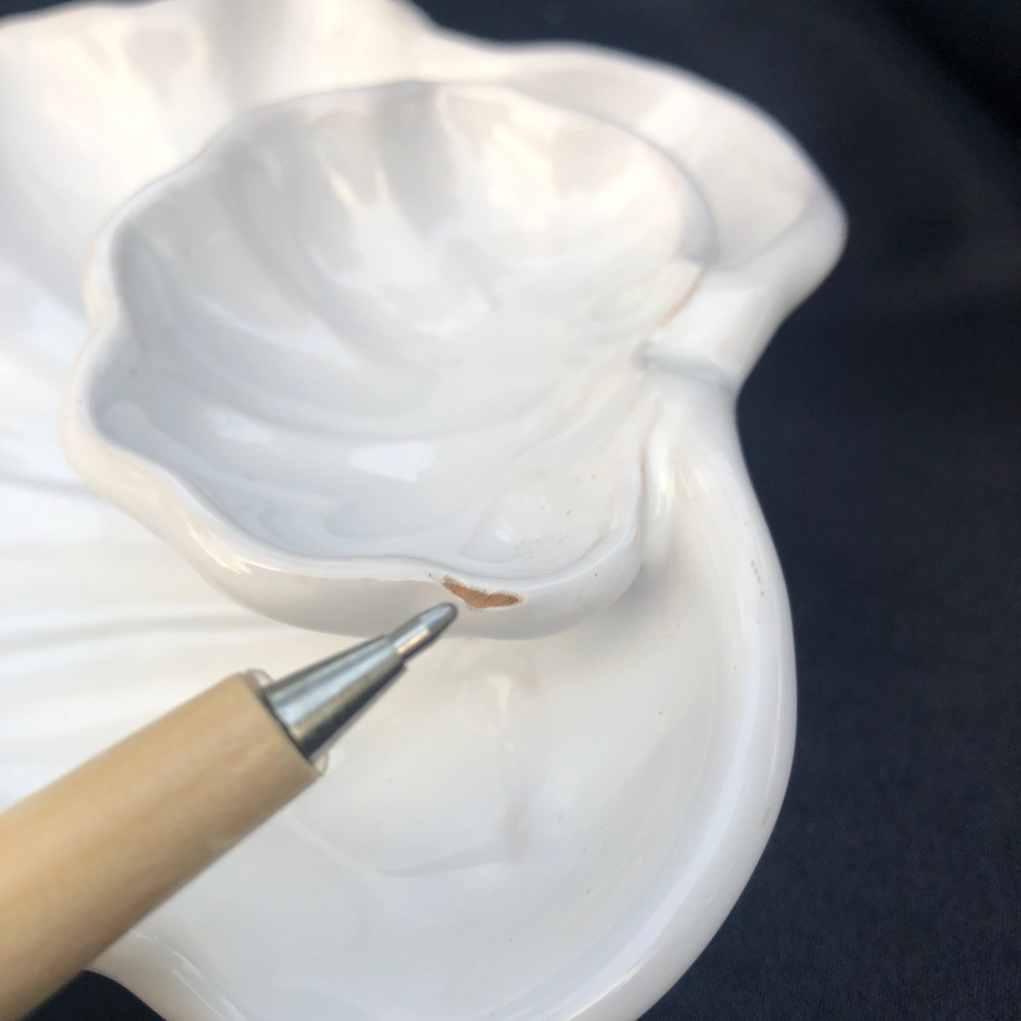 Vintage Italian Shell Dishes, White Pottery Pair, Marked Italy 09017, Coastal Trinket or Nut Dish