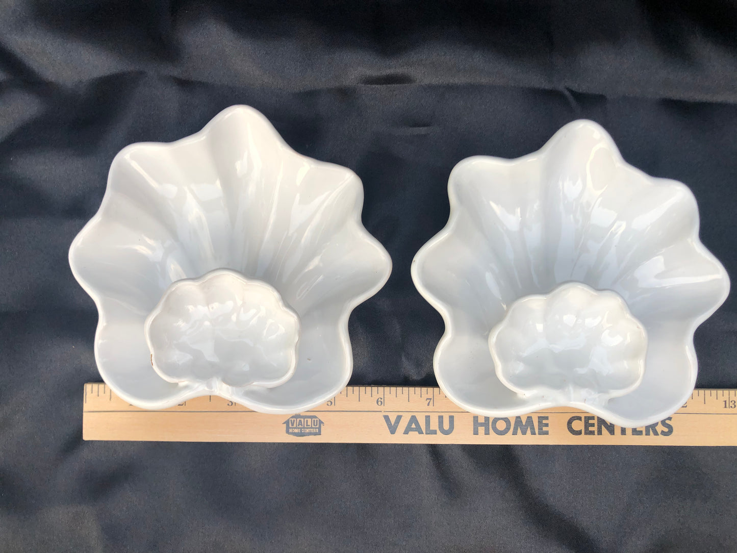 Vintage Italian Shell Dishes, White Pottery Pair, Marked Italy 09017, Coastal Trinket or Nut Dish