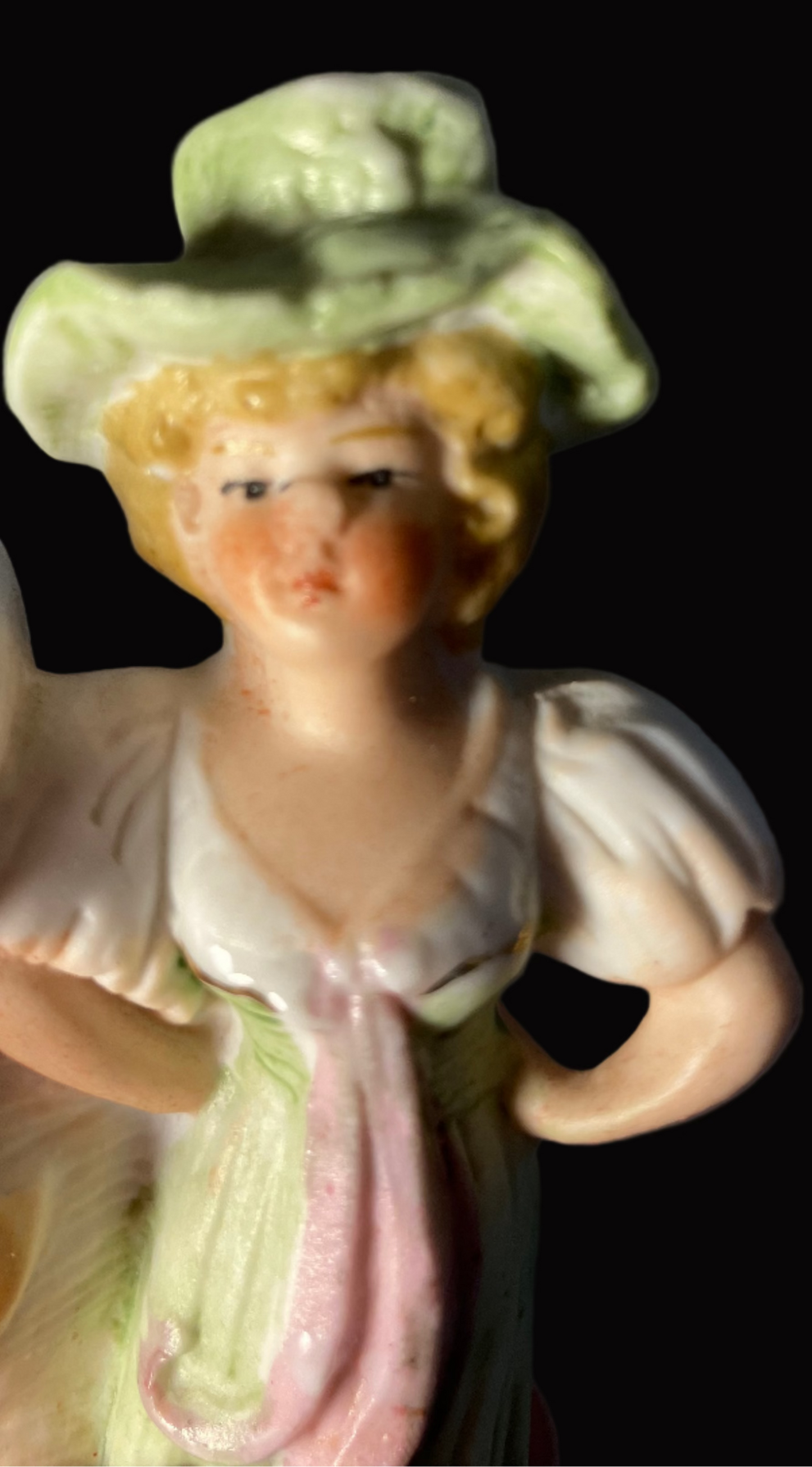 Antique Bisque Art Nouveau Vase with Woman and Flower