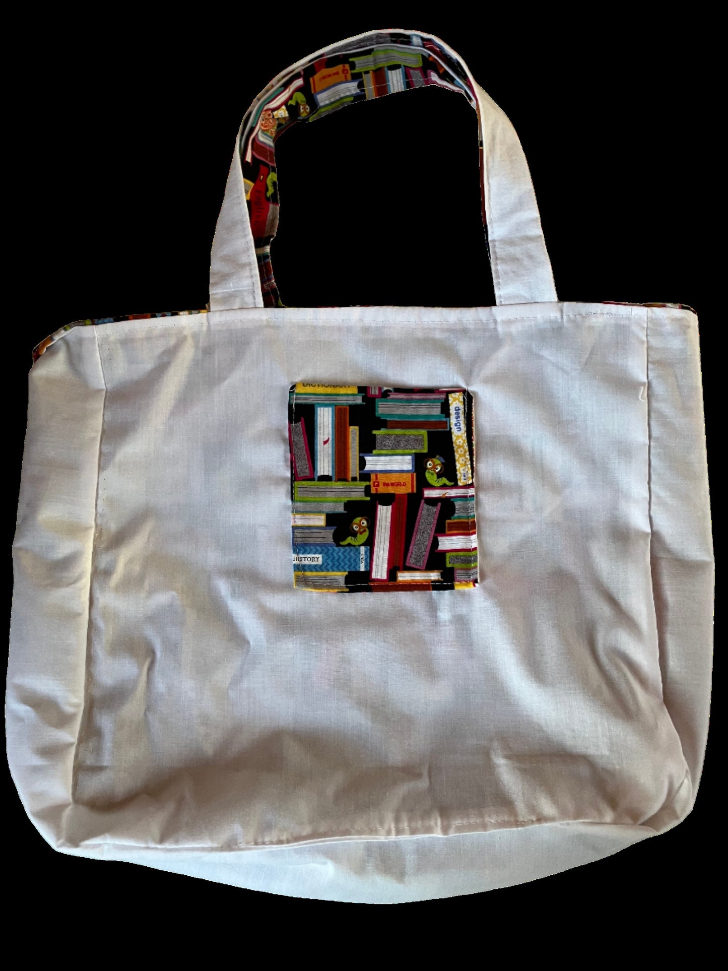 Tote Bag - Locally Made with Bookworm Design, Broadcloth Fabric
