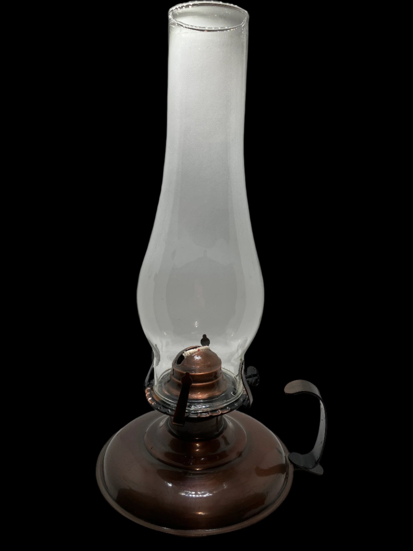Mid Century Copper Finish Metal Oil Lamp with Clear Chimney