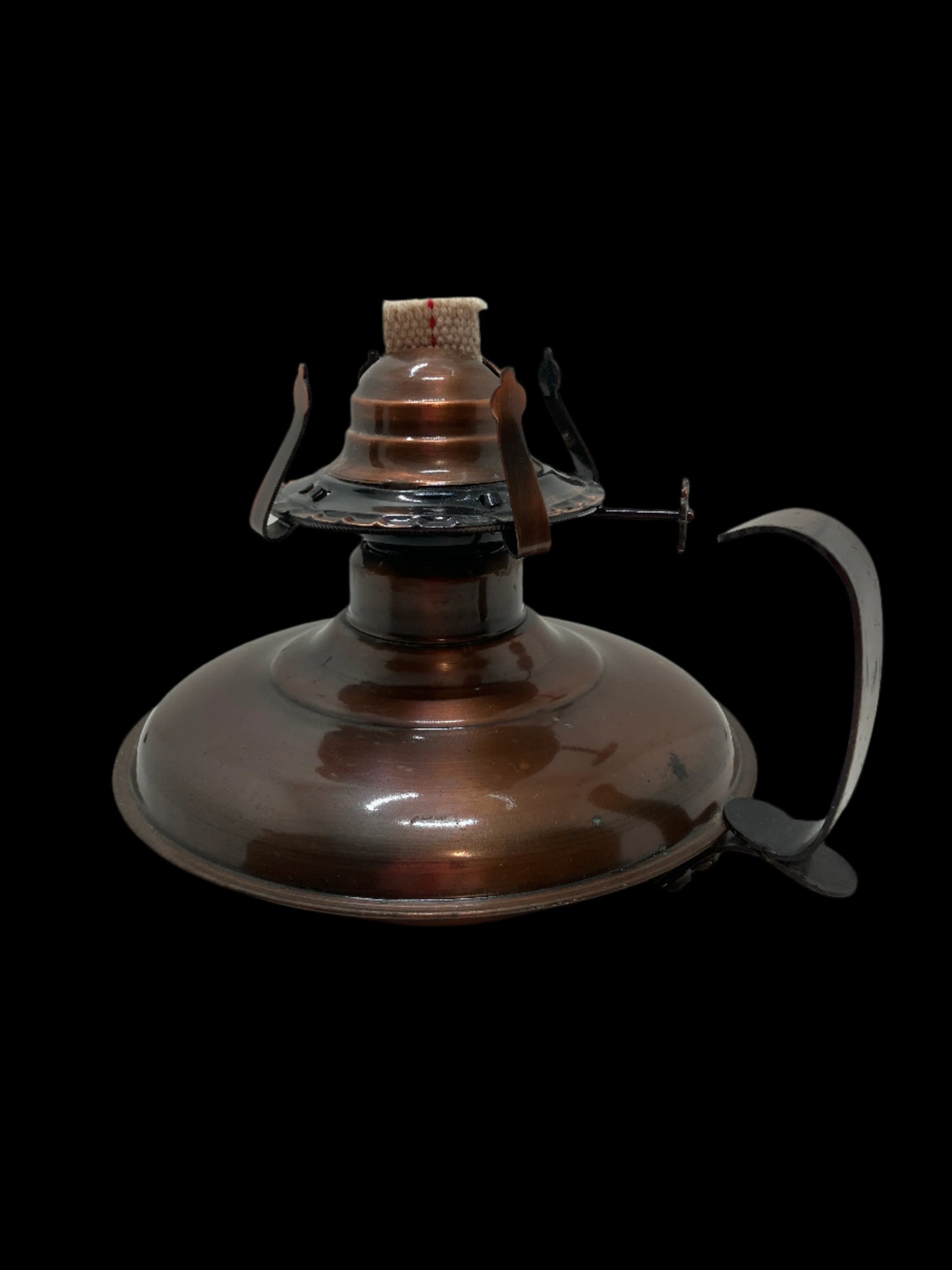 Mid Century Copper Toned Metal Oil Lamp with Handle