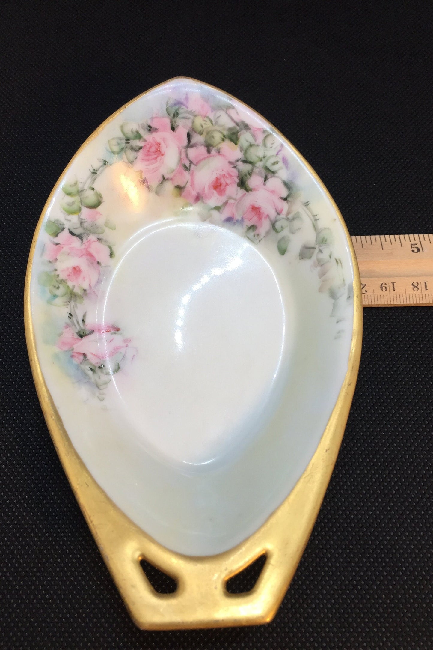 R&S Germany Trinket Dish Handle Roses Width