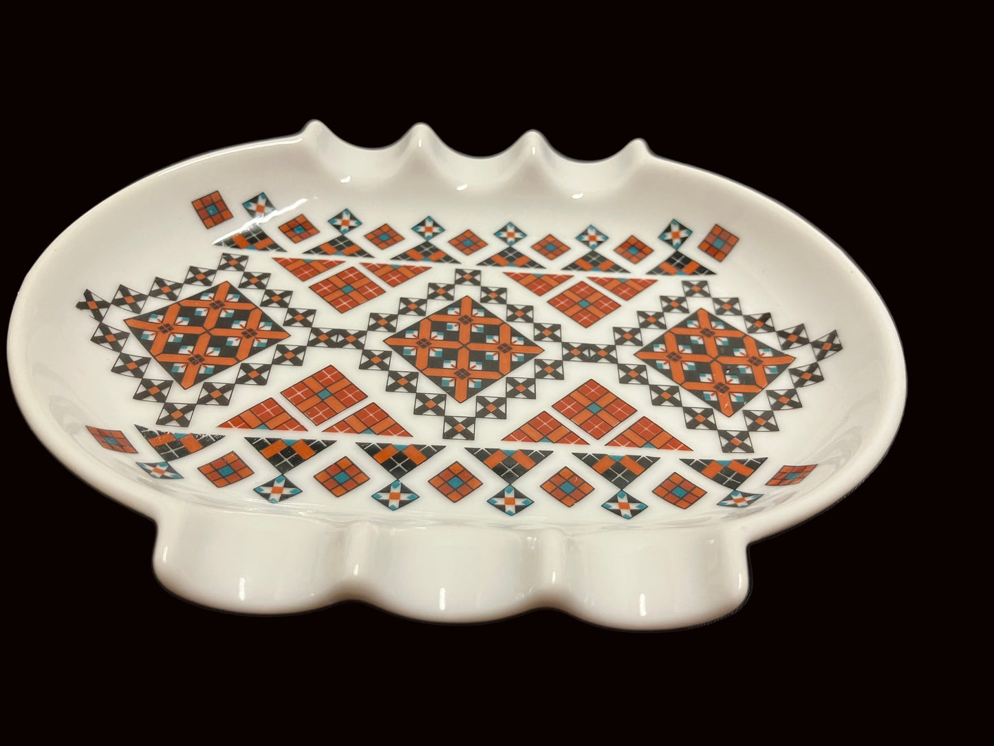 Ukrainian porcelain Ash tray or Trinket dish Ukrainian Art by Marusia in cross stitch pattern