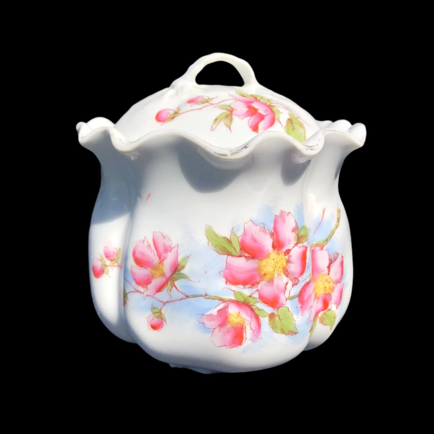 Victorian tea set sugar bowl with wild roses