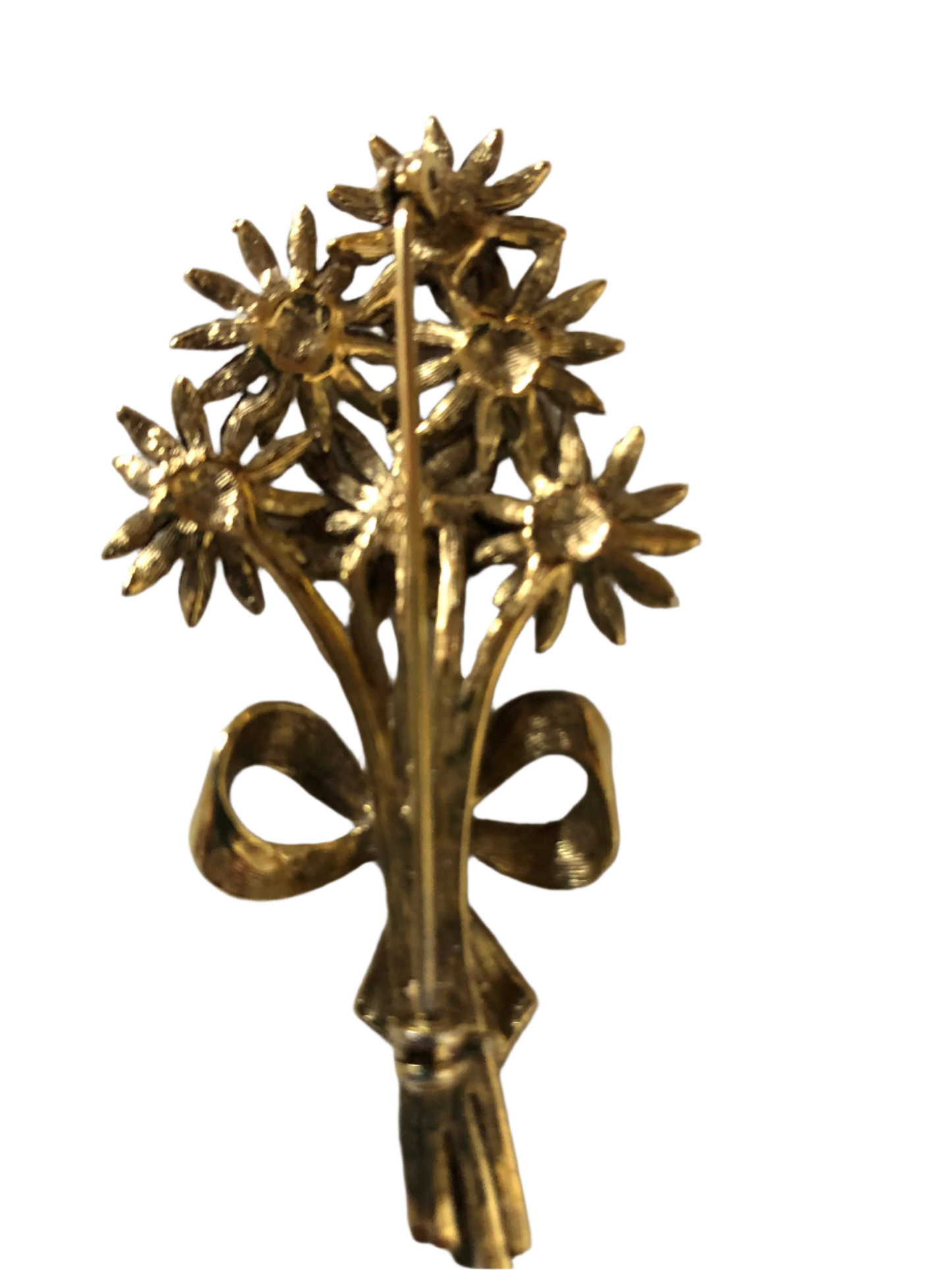 Vintage Gold Tone Daisy Bouquet Brooch with Bow Back