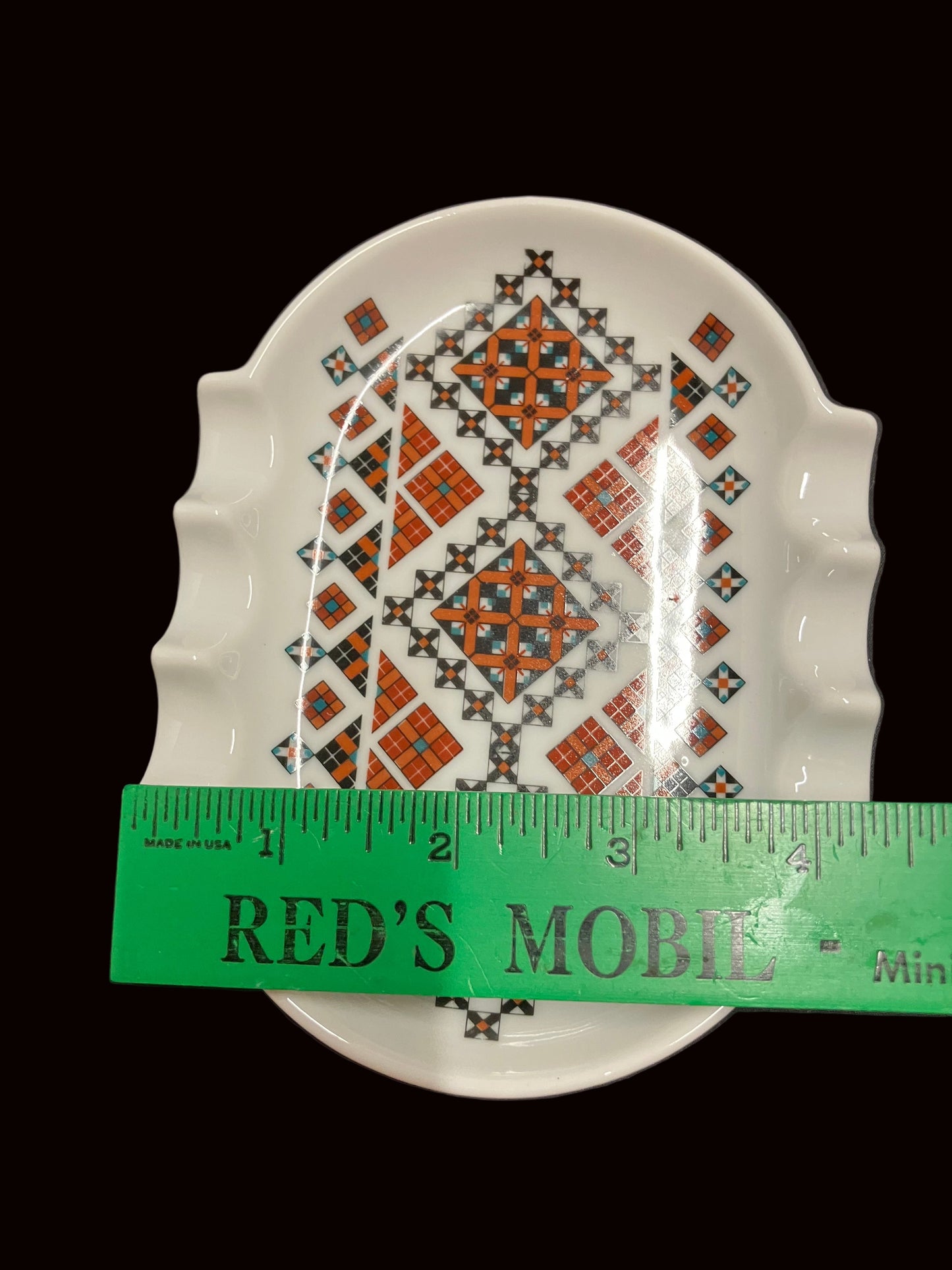 Vintage Ukrainian porcelain Ash tray or Trinket dish Ukrainian Art by Marusia in cross stitch pattern